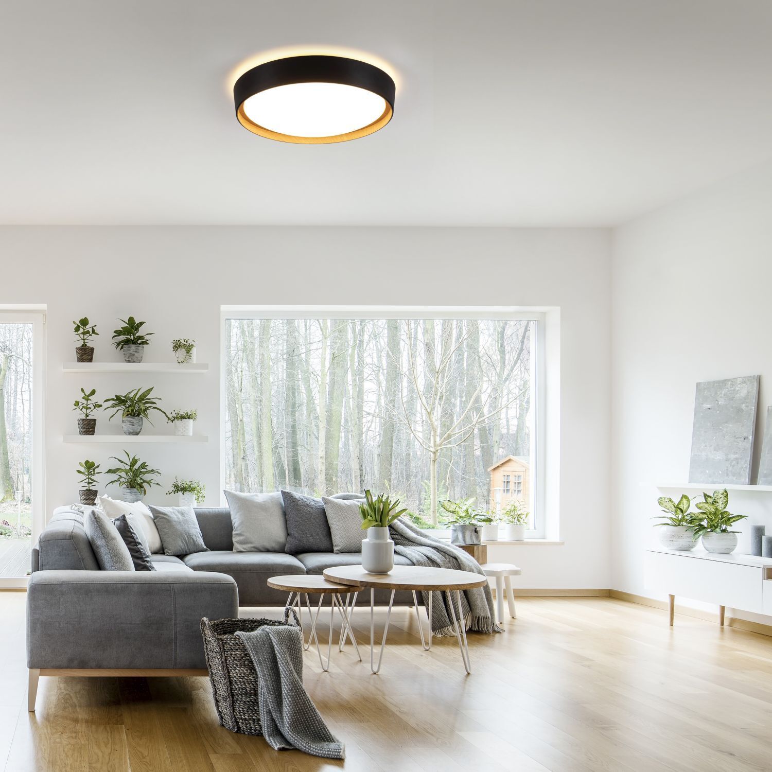 LED Deckenleuchte Schwarz Natur Ø40 cm 3400 lm dimmbar