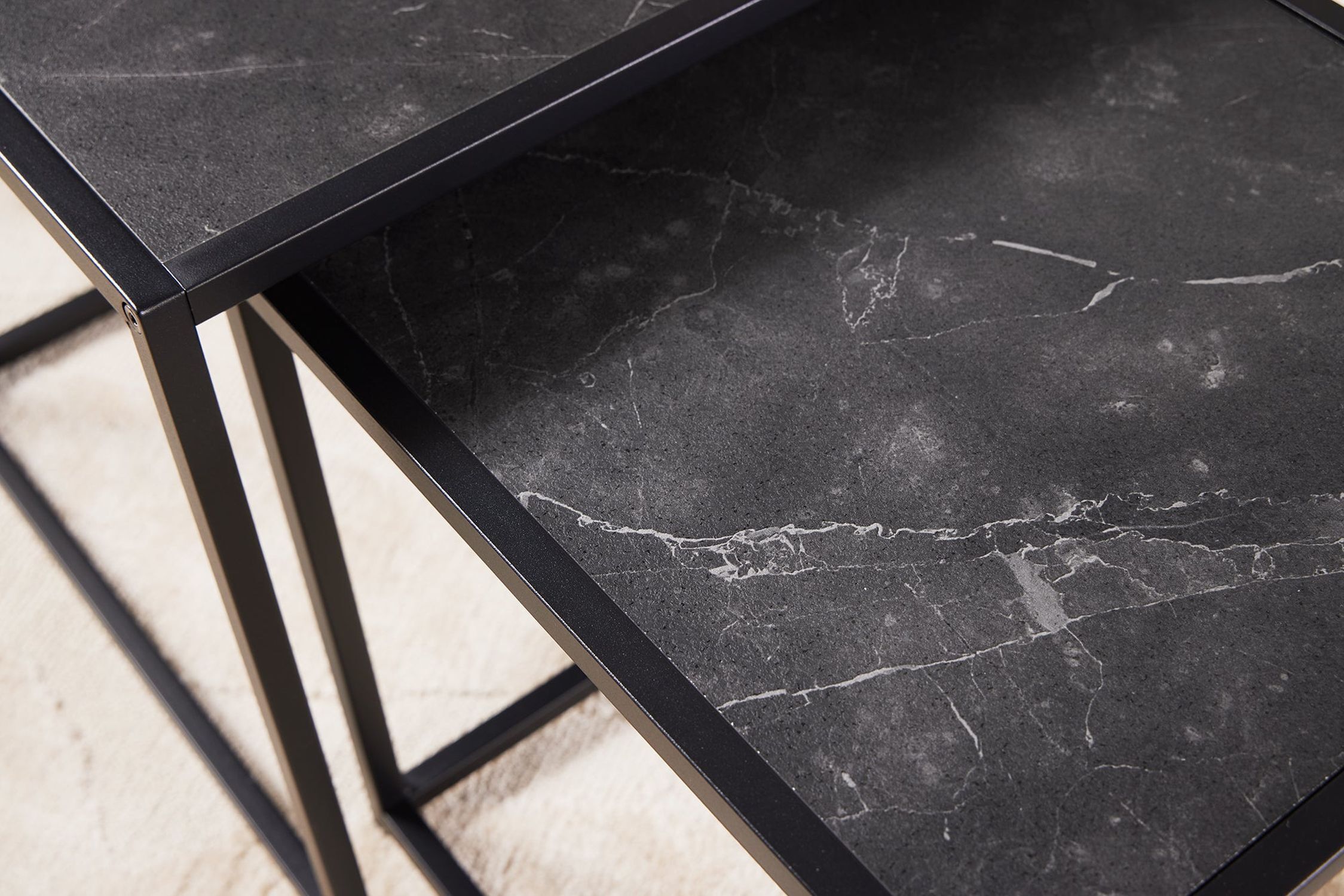 Beistelltisch 2er Set in Anthrazit Schwarz Schiefer, Fußboden, Mobiliar, Tabelle, Tischplatte