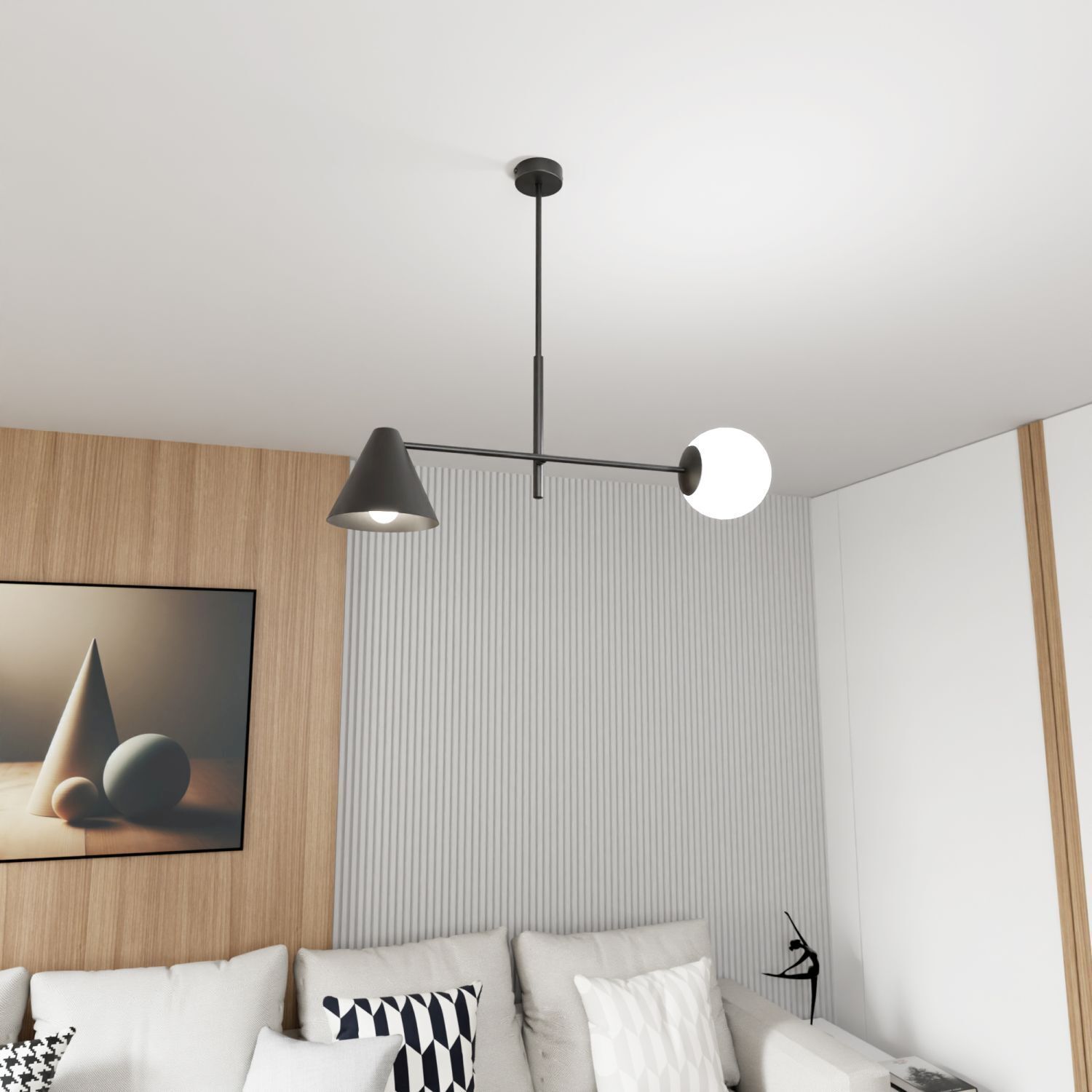 Längliche Deckenlampe Metall Glas Schwarz E14 blendarm