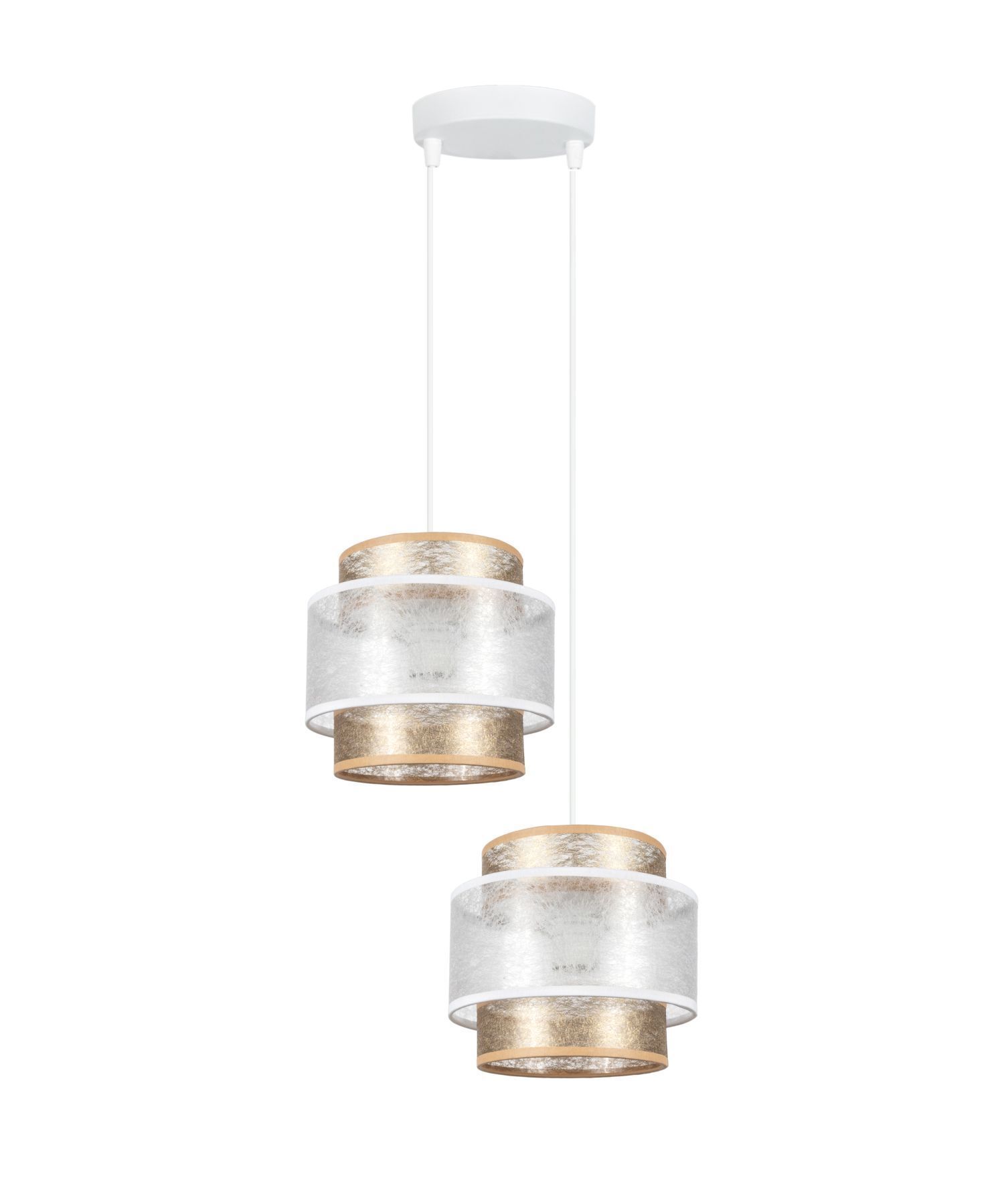 Stoff Pendelleuchte Weiß Gold E27 2-flammig L:33 cm