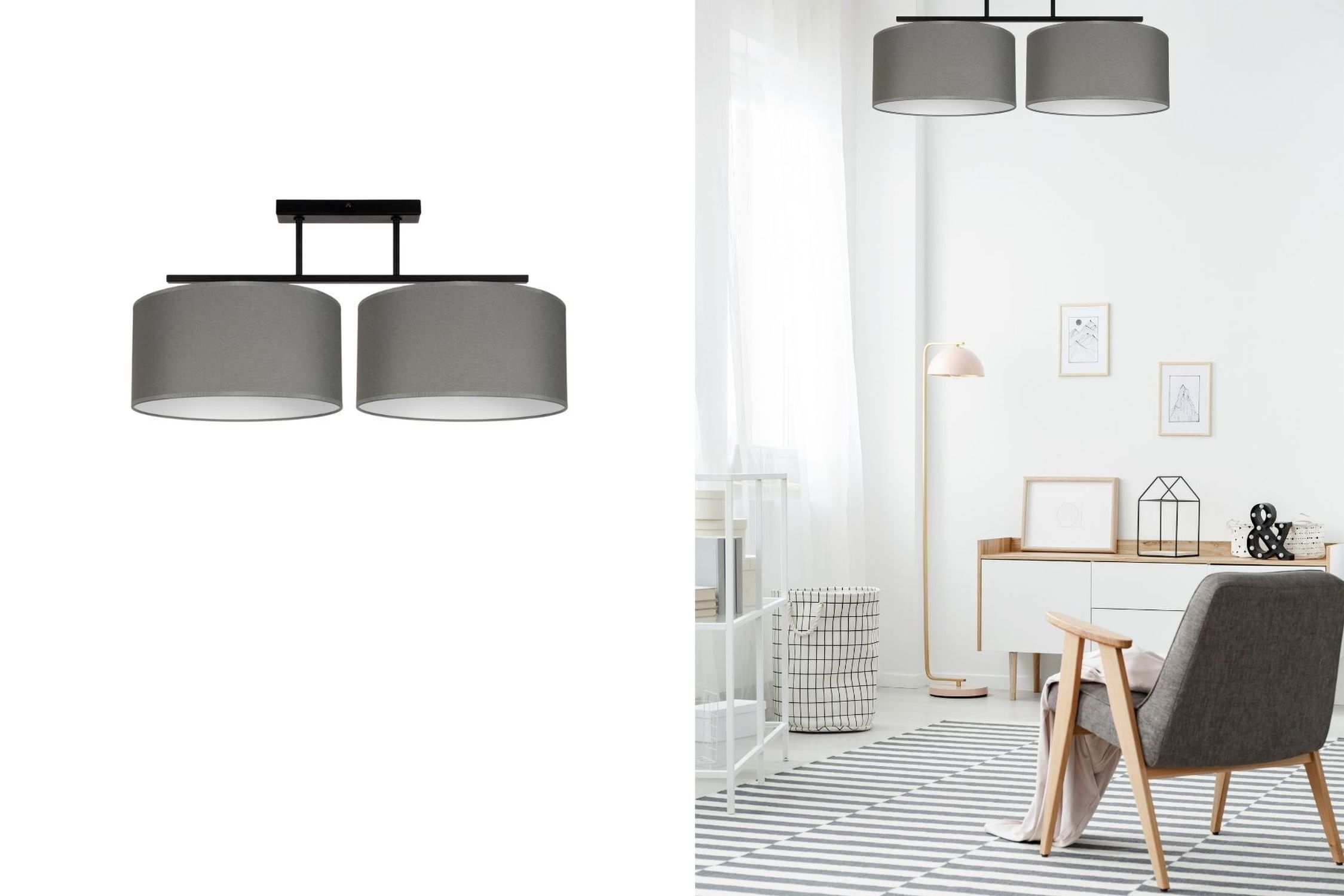 Blendarme Deckenlampe Stoff Schwarz Graphit E27 L:70 cm Lampe