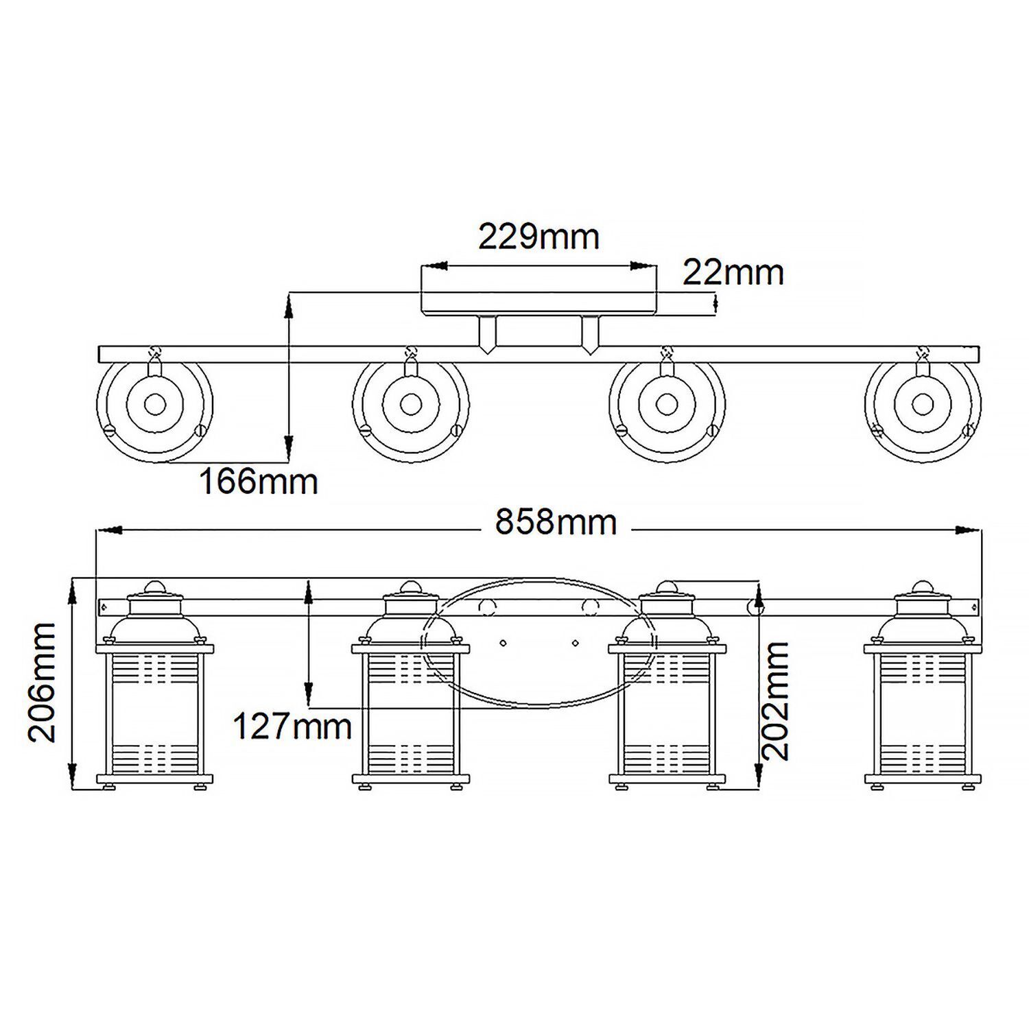 Badleuchte Wand 85,8 cm lang in Messing IP44 4x E27 Vintage