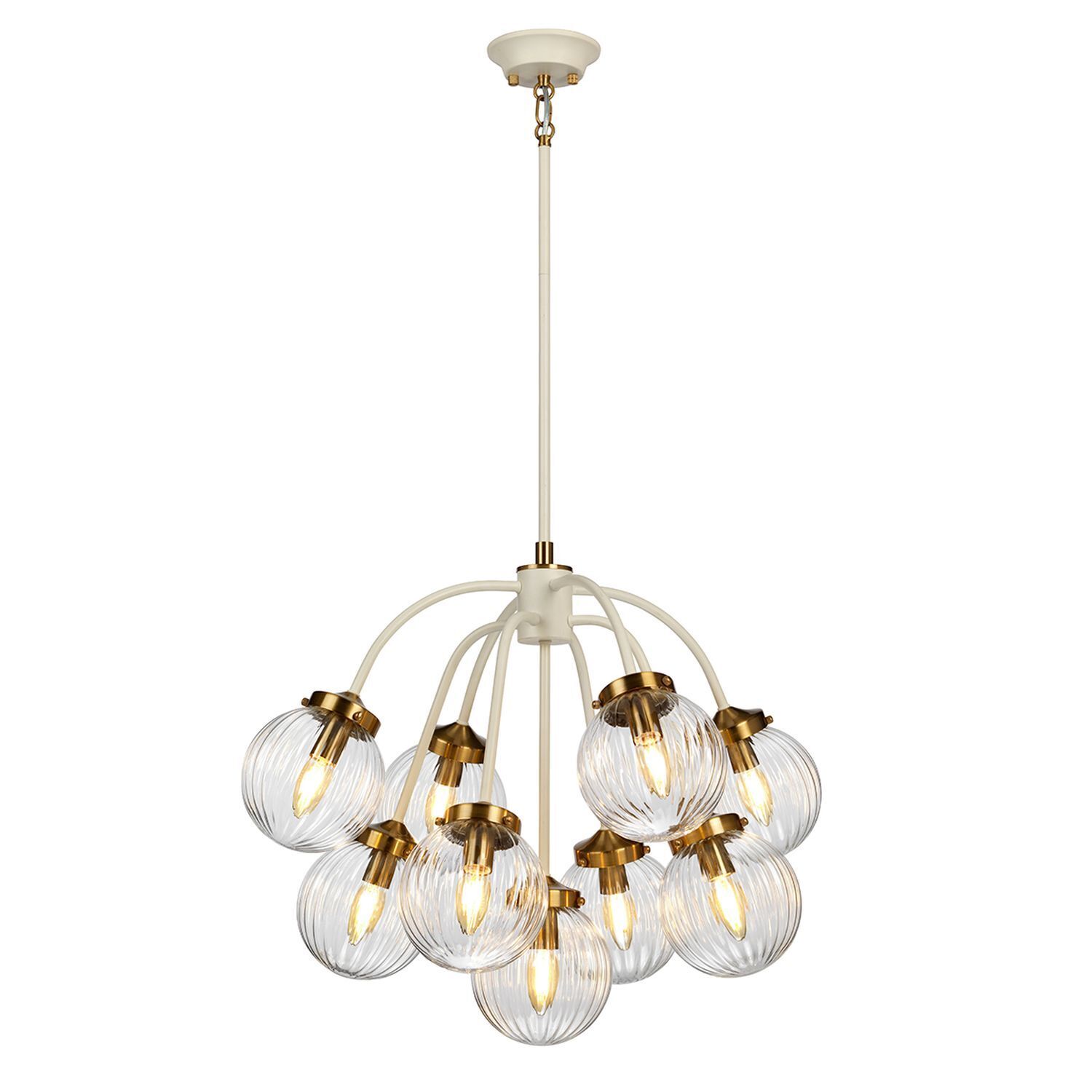 Hängelampe Kugel Schirm Glas Metall in Creme Messing