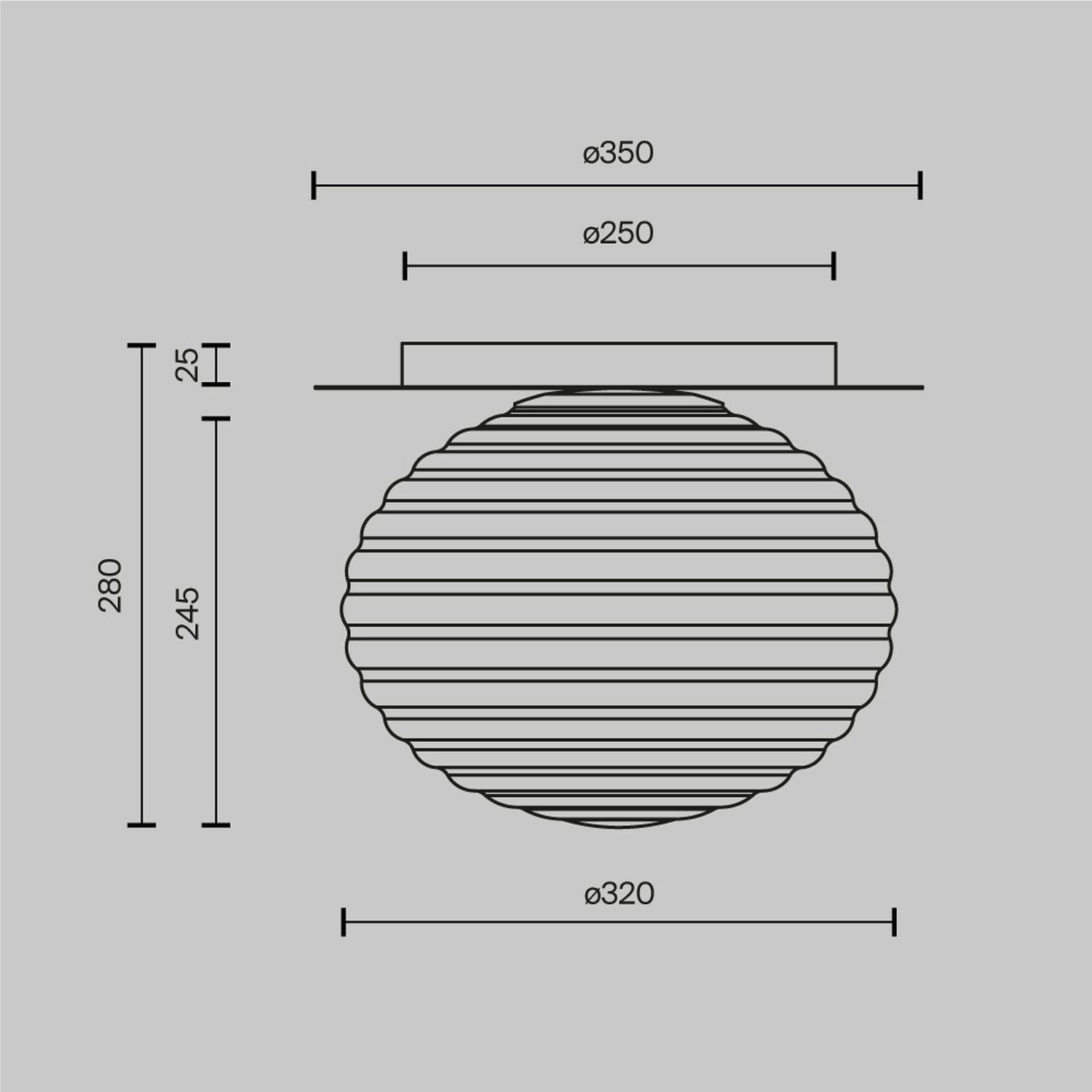 Deckenleuchte Metall Rauchglas Ø 35 cm rund E27 Modern