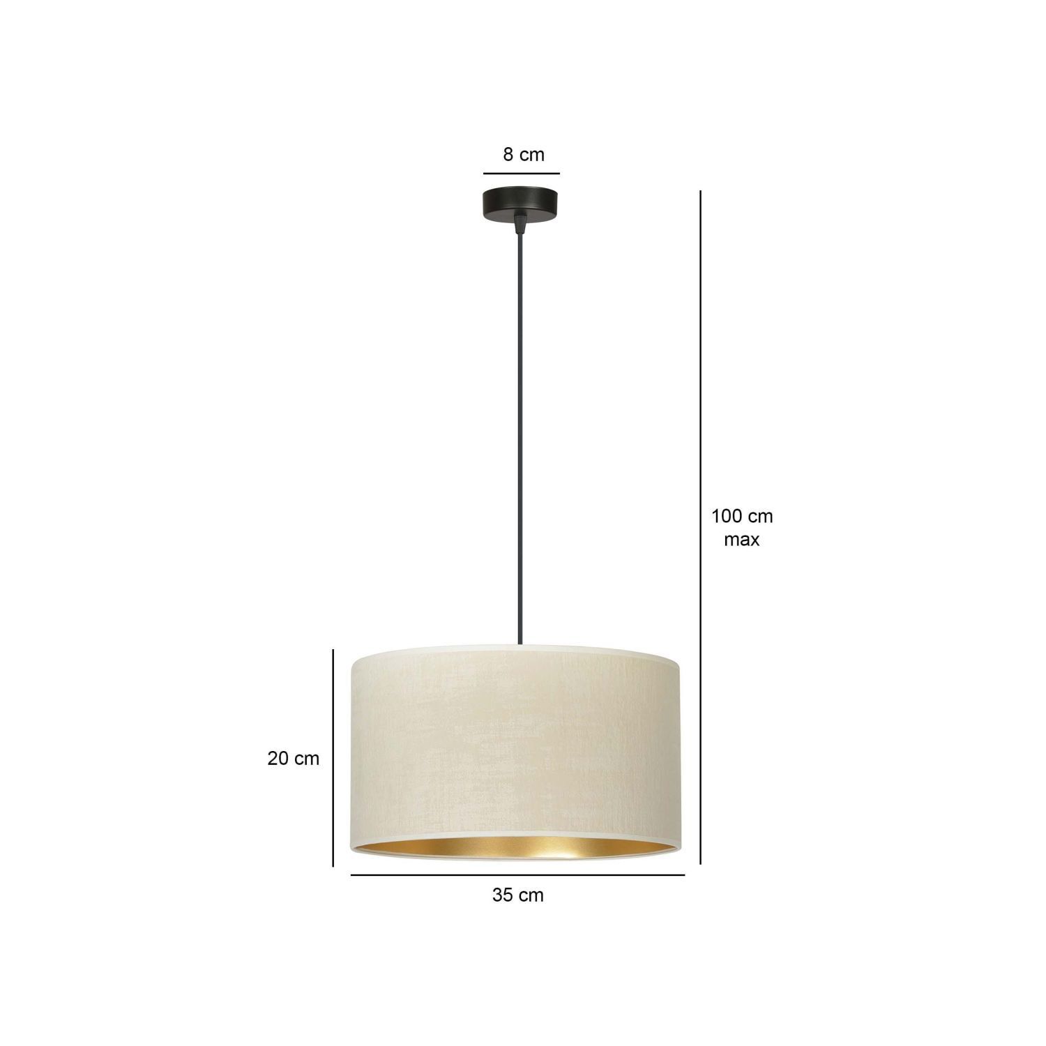 Hängelampe Stoff Ø 35 cm rund Weiß Gold Schwarz E27 Lampe