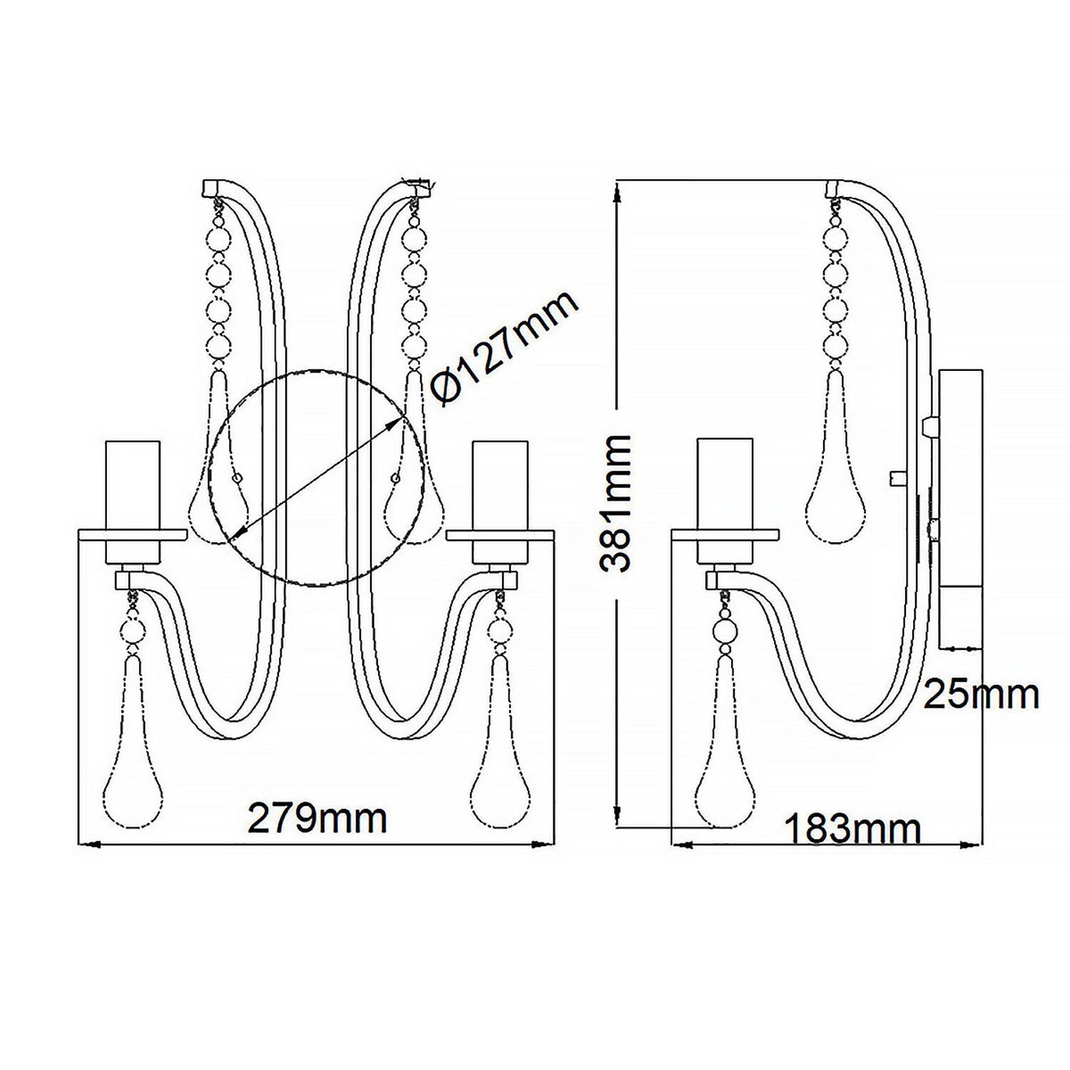 Wandleuchte Metall E14 38,1 cm hoch in Zinn 2-flammig