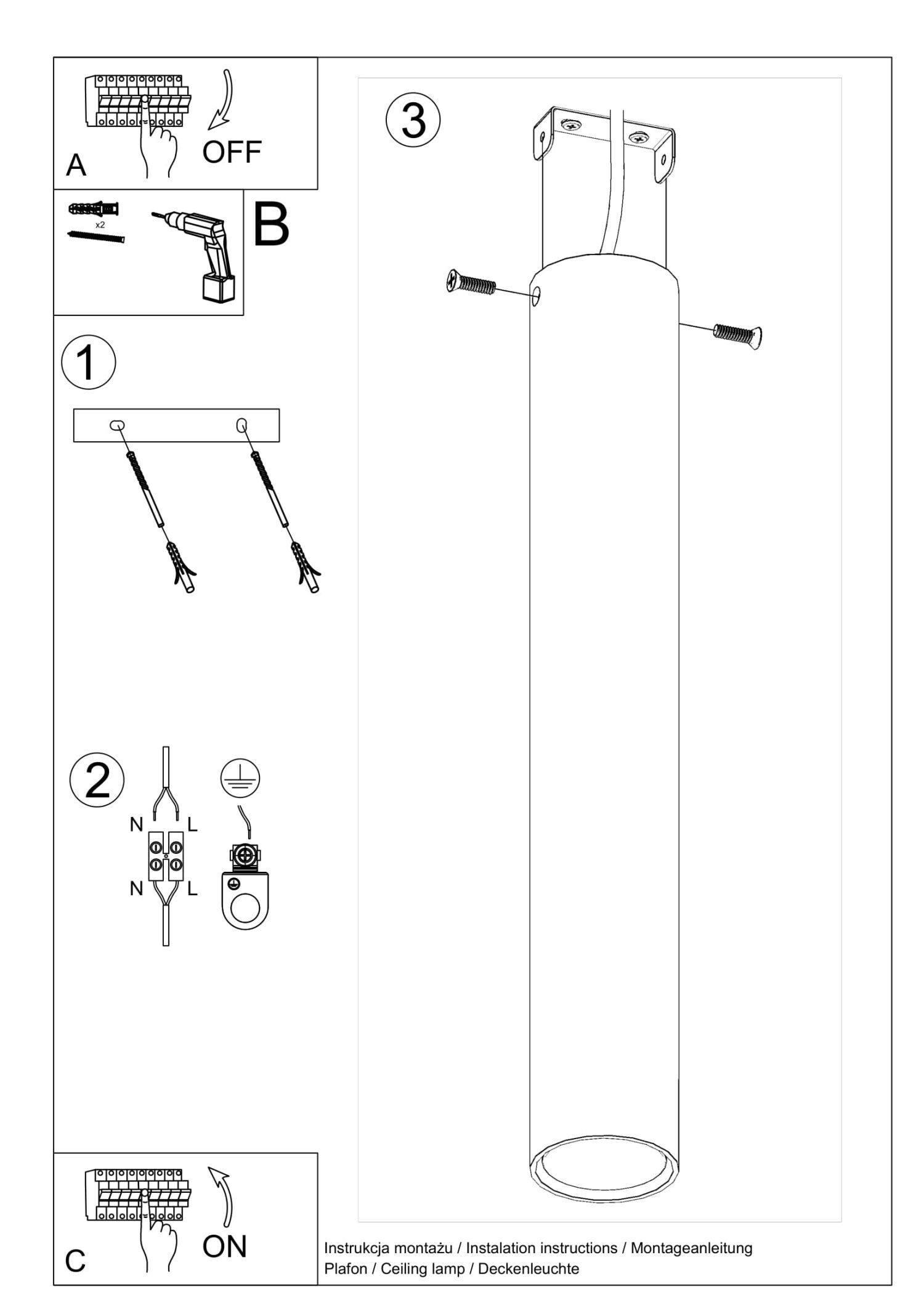 Spot Deckenleuchte Weiß 40 cm hoch Ø 6 cm Metall Modern