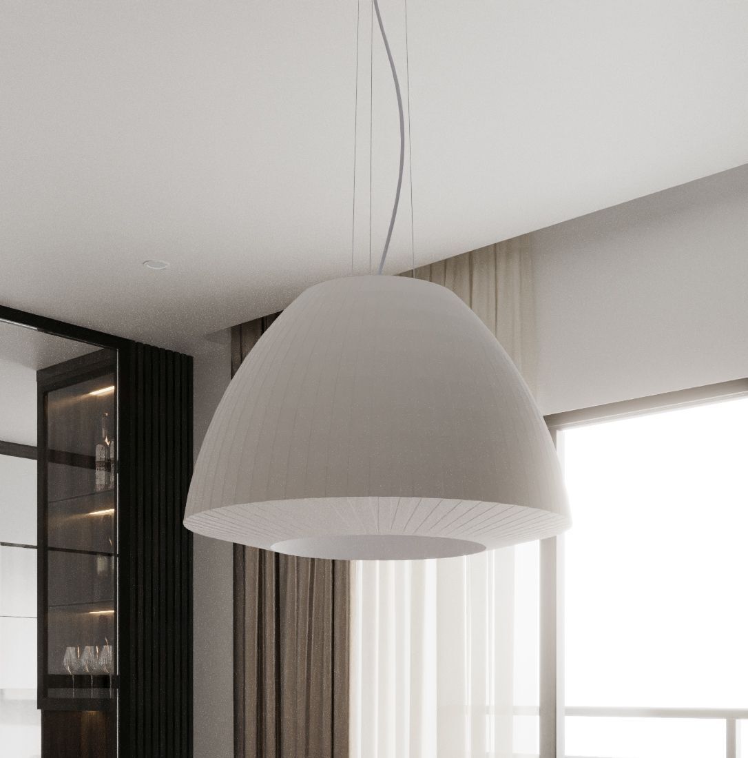 Pendelleuchte Weiß Stoff Glas Ø 60 cm groß 3x E27 DIYA