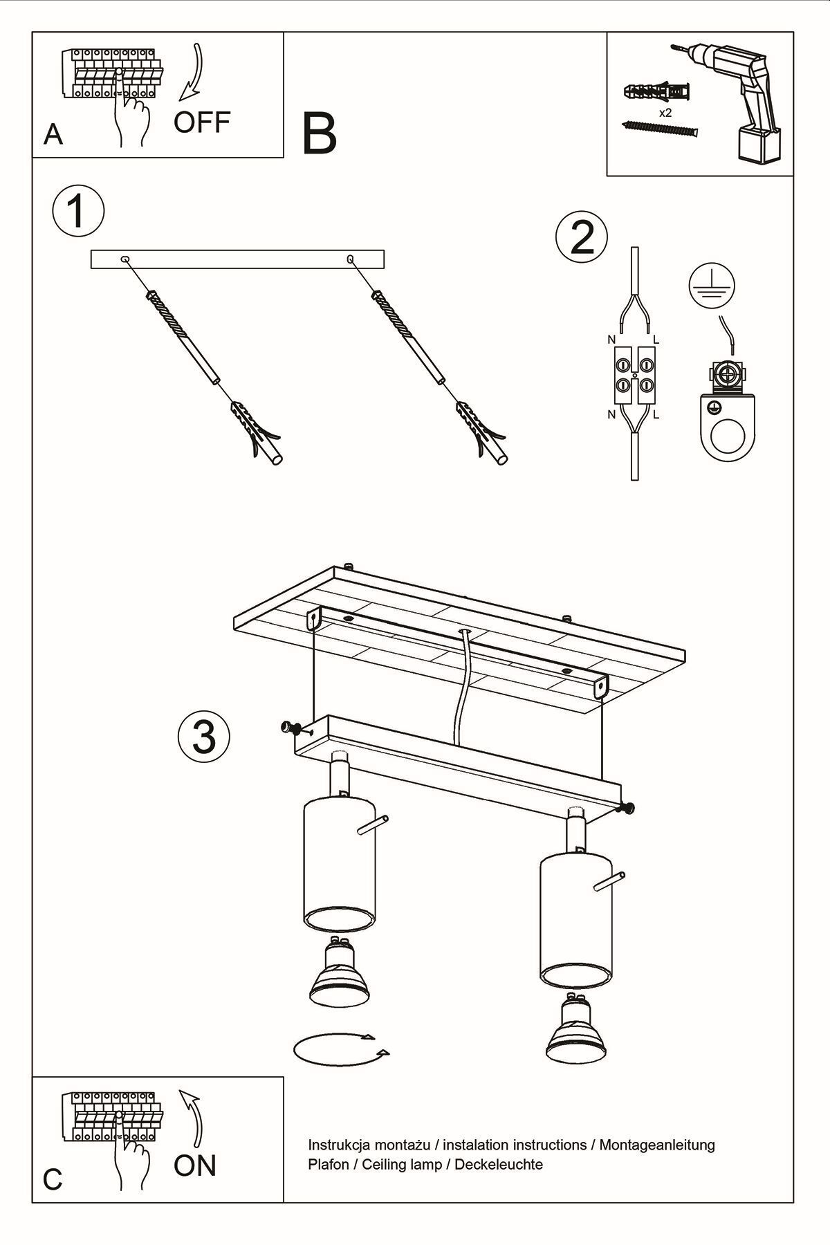Deckenstrahler 2-flammig GU10 30 cm länglich Chrom
