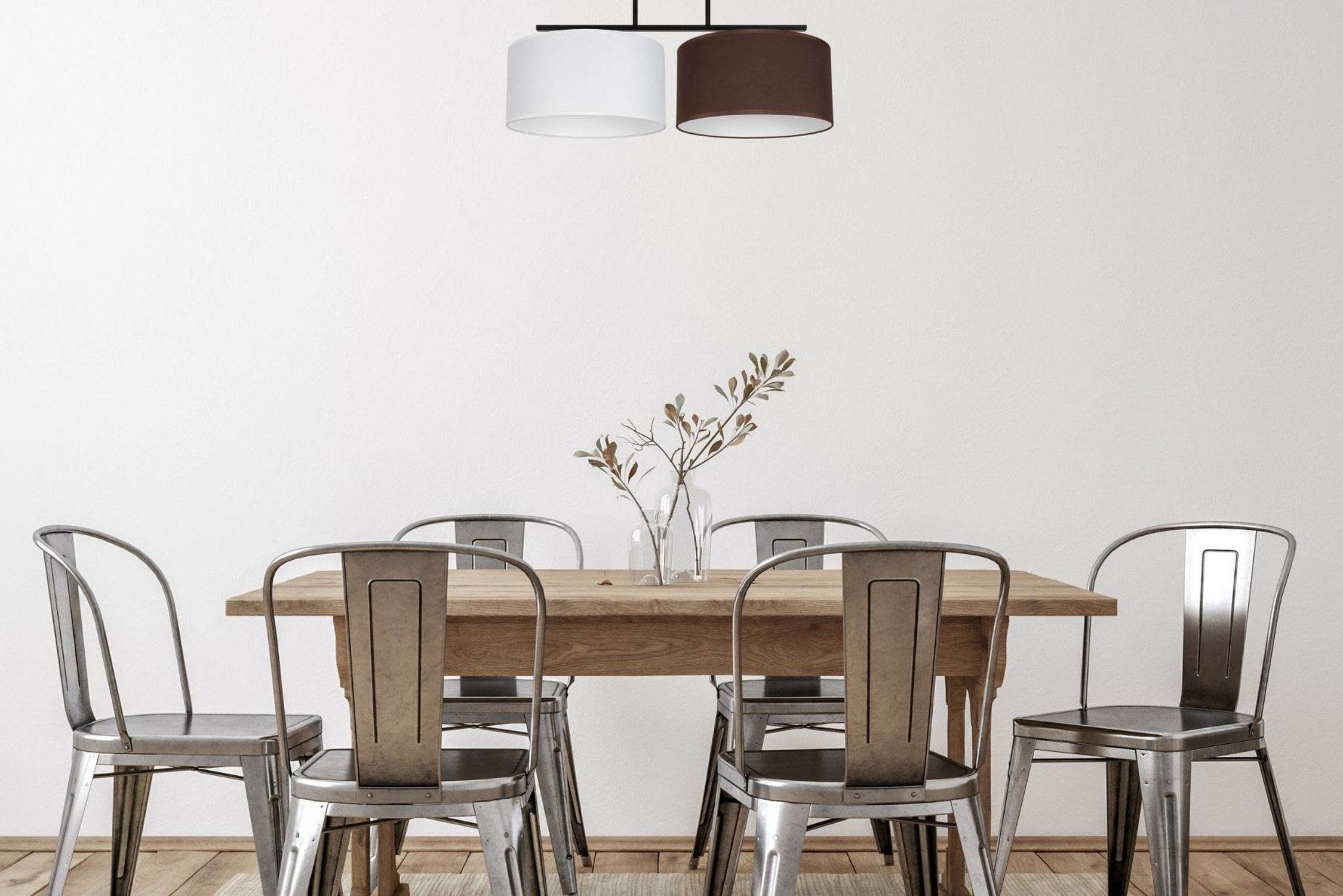 Esstisch, Holztisch, Holzplatte, Metallstühle, Esszimmer