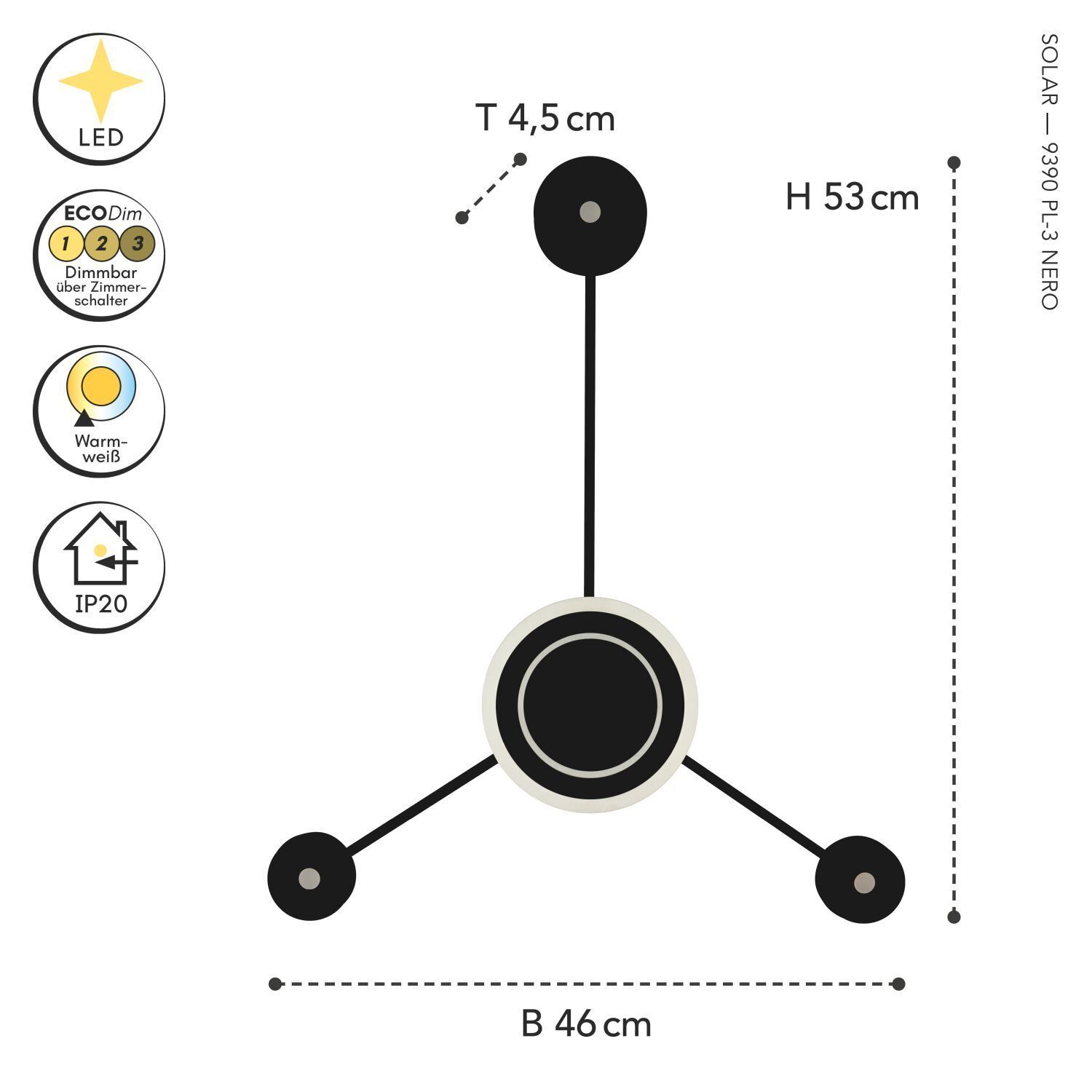 LED, Pendant light, Einbauleuchte, Schwarz, Durchmesser zentrale | Struktur