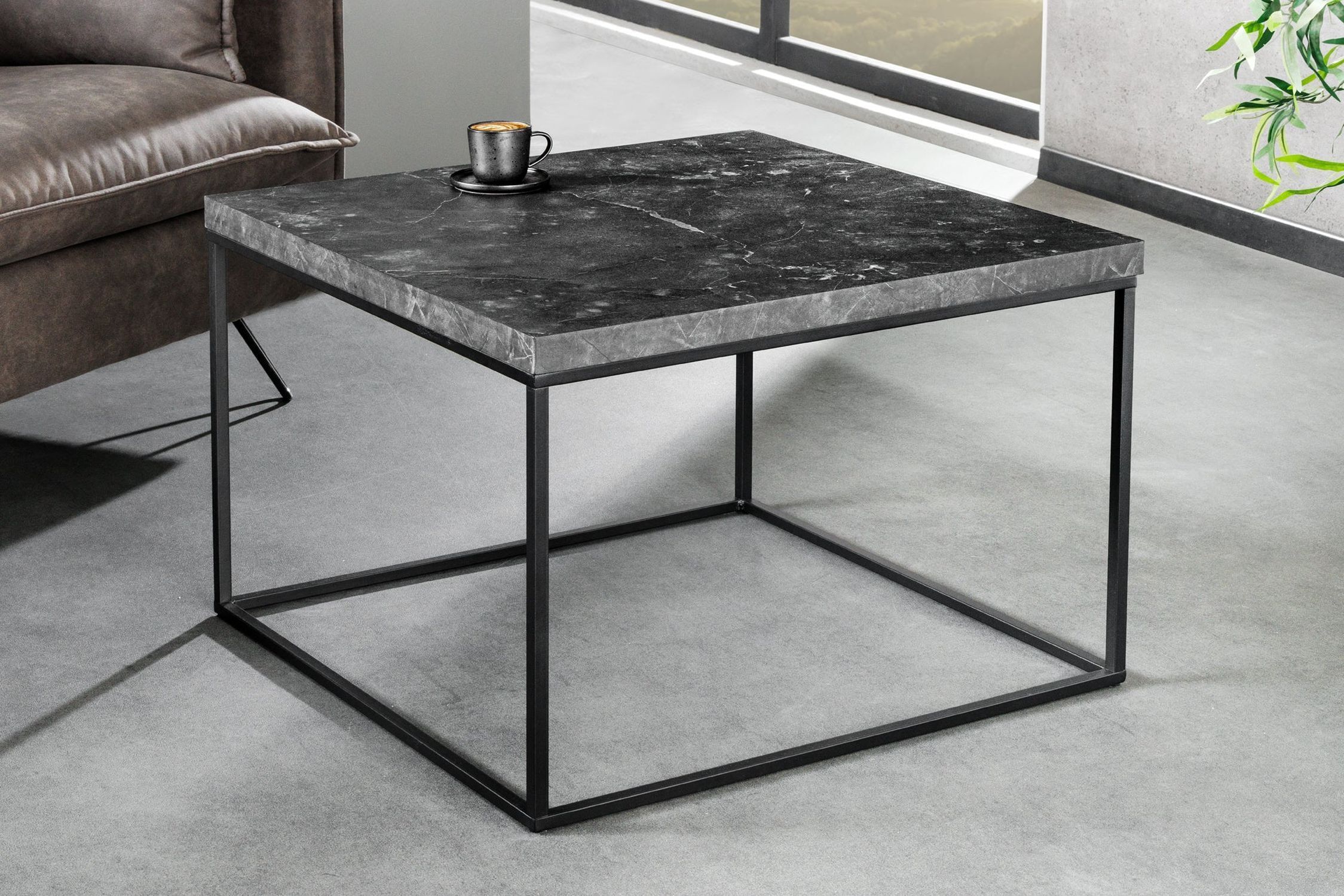 Couchtisch in Schwarz 60 x 60 cm Marmor Optik Schwarz