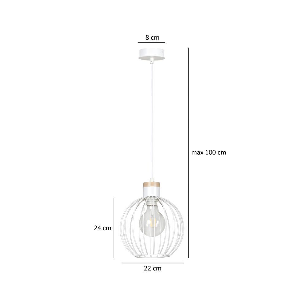 Hängelampe Weiß rund Kugel Ø22cm E27 Draht Schirm