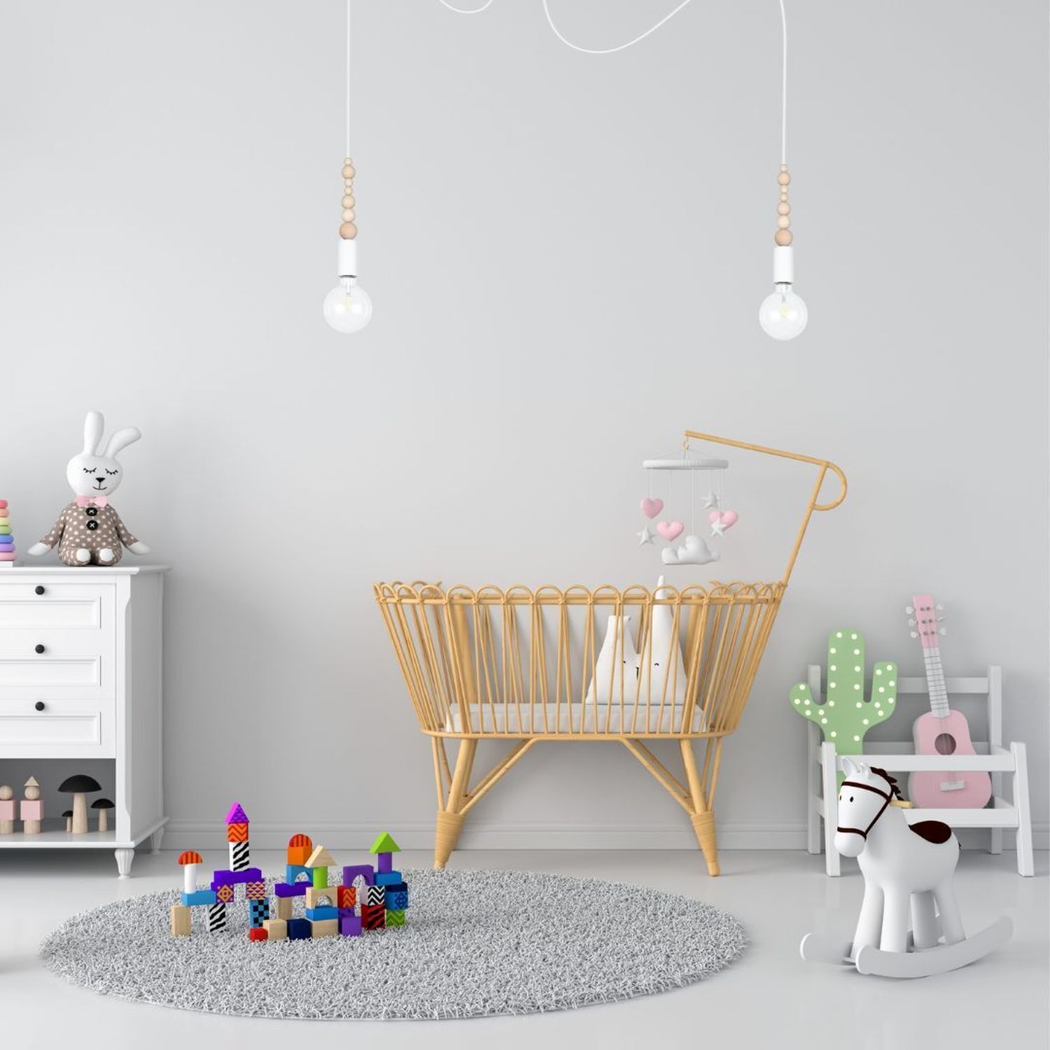 Große Spider Pendelleuchte Holz Metall E27 400 cm Weiß Dekoration für Zuhause, Mobiliar, Krippe, Babybett, Kinderzimmer