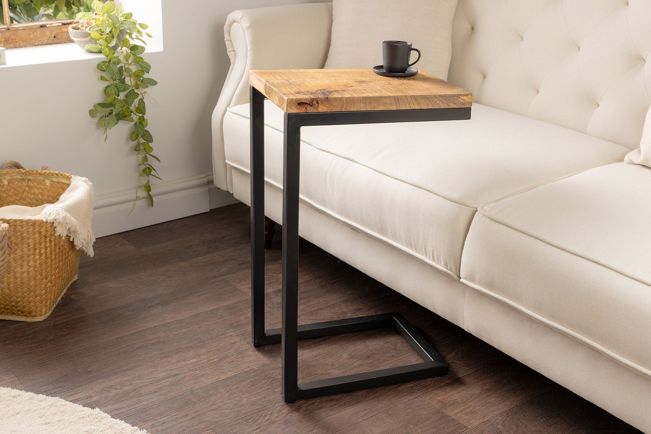 Beistelltisch Mango Holz Metall 26 x 36 cm Moebel, Tabelle, Lampe, Tasse, Couch