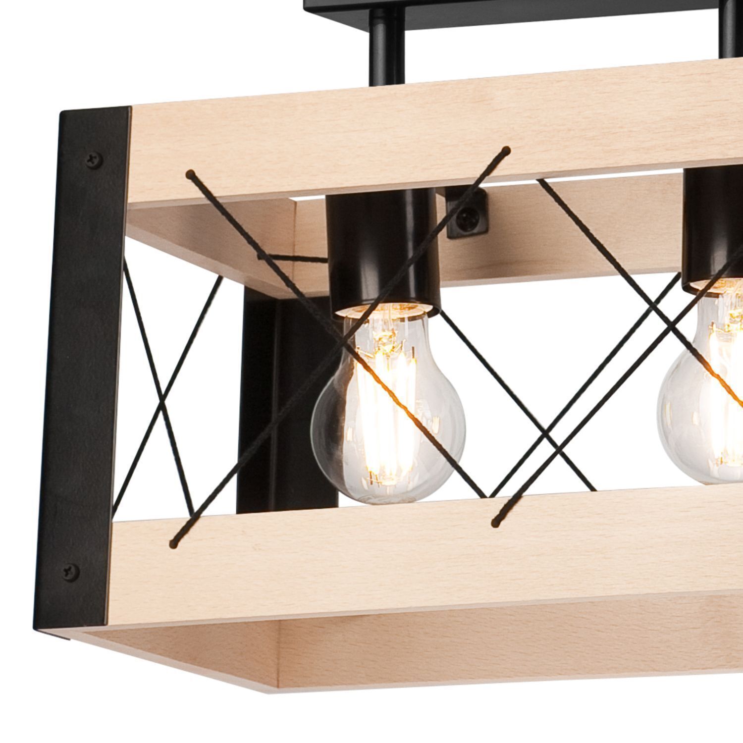 Deckenlampe Holz Metall Rustikal 63 cm lang Schwarz Natur Lampe, Licht