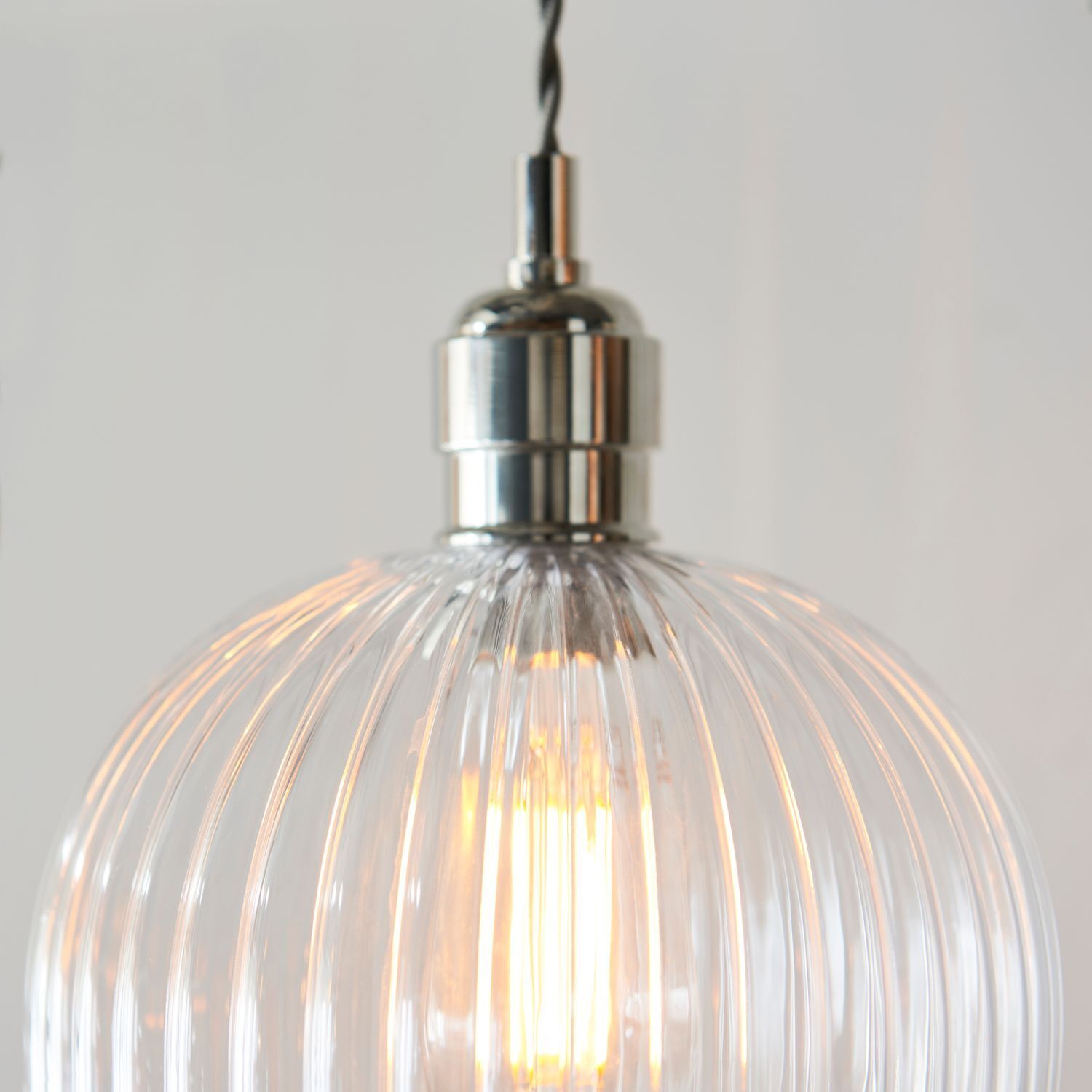 Hängelampe Riffelglas Metall Ø 21 cm Nickel glänzend E27