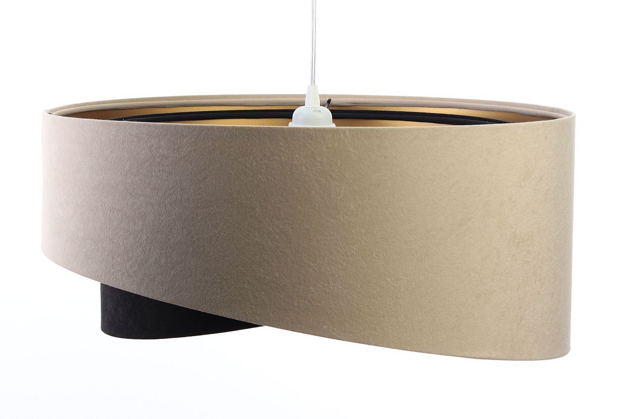 Hängeleuchte rund D: 50 cm E27 Stoff Beige Schwarz Gold Lampe, Mobiliar, Tabelle