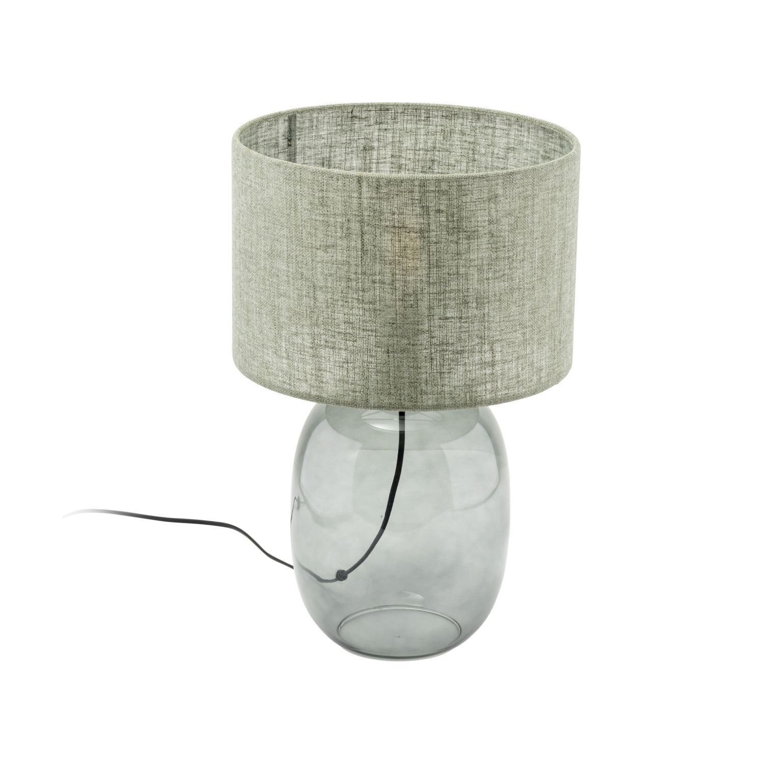Tischleuchte Rauchglas Stoff E27 H: 48 cm Ø 30 cm Grau Grün