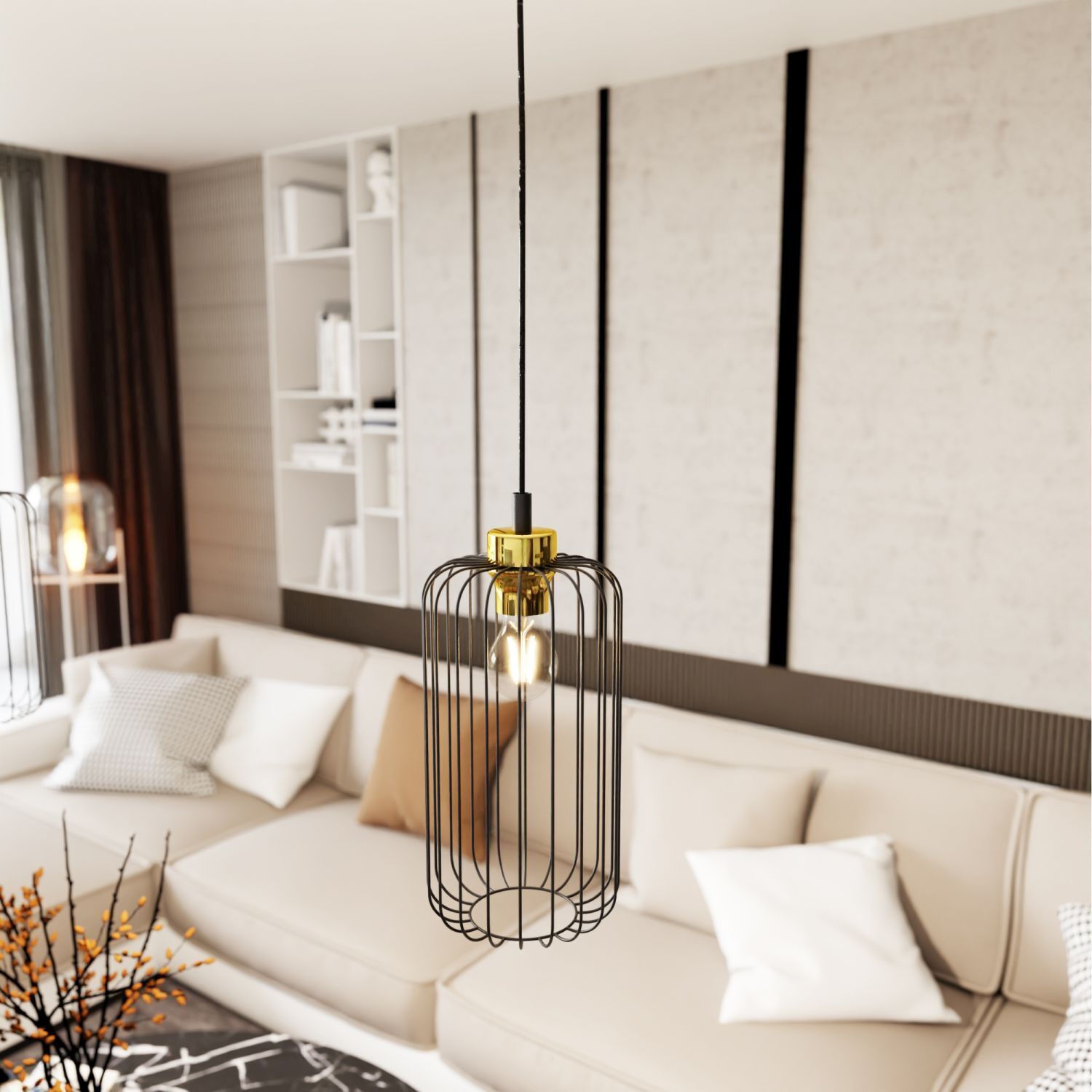 Stylische Pendelleuchte Schwarz Gold Metall E27 B:16 cm Innenarchitektur, Wohnzimmer, Lampe, Dekoration für Zuhause, Kronleuchter