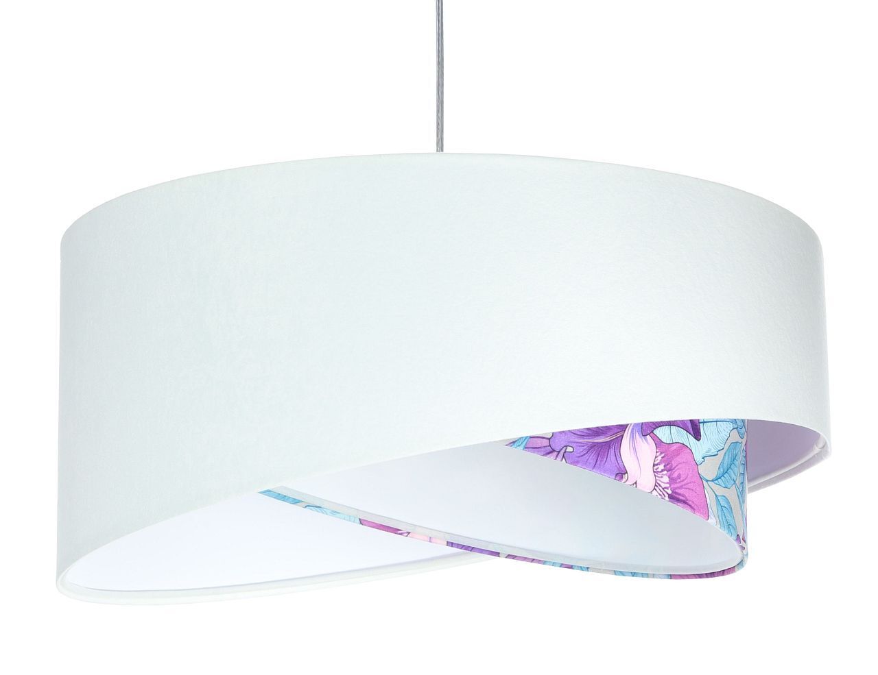 Pendelleuchte Weiß Lila Blumen Print E27 rund Ø 50 cm Stoff