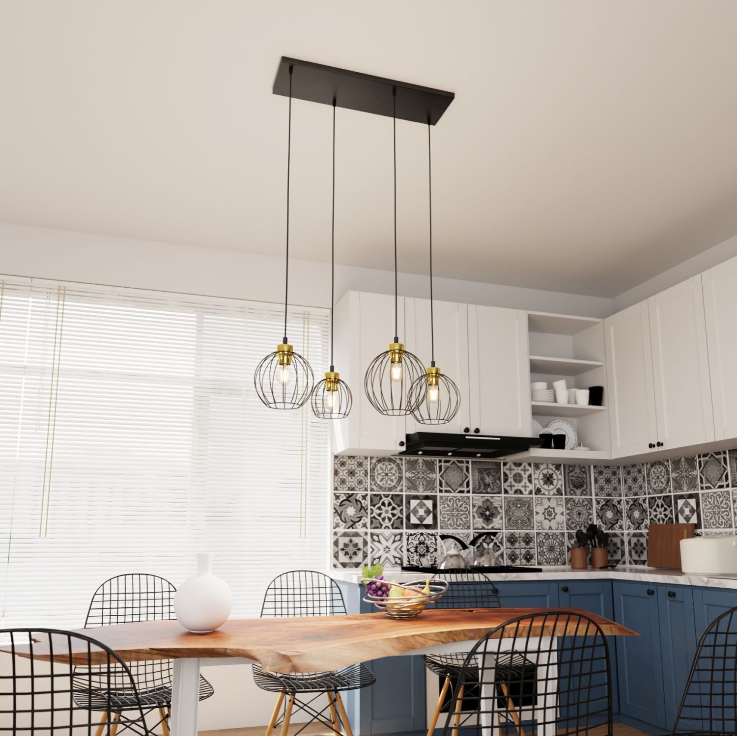 Längliche Hängelampe Schwarz Gold L:83 cm E27 stilvoll