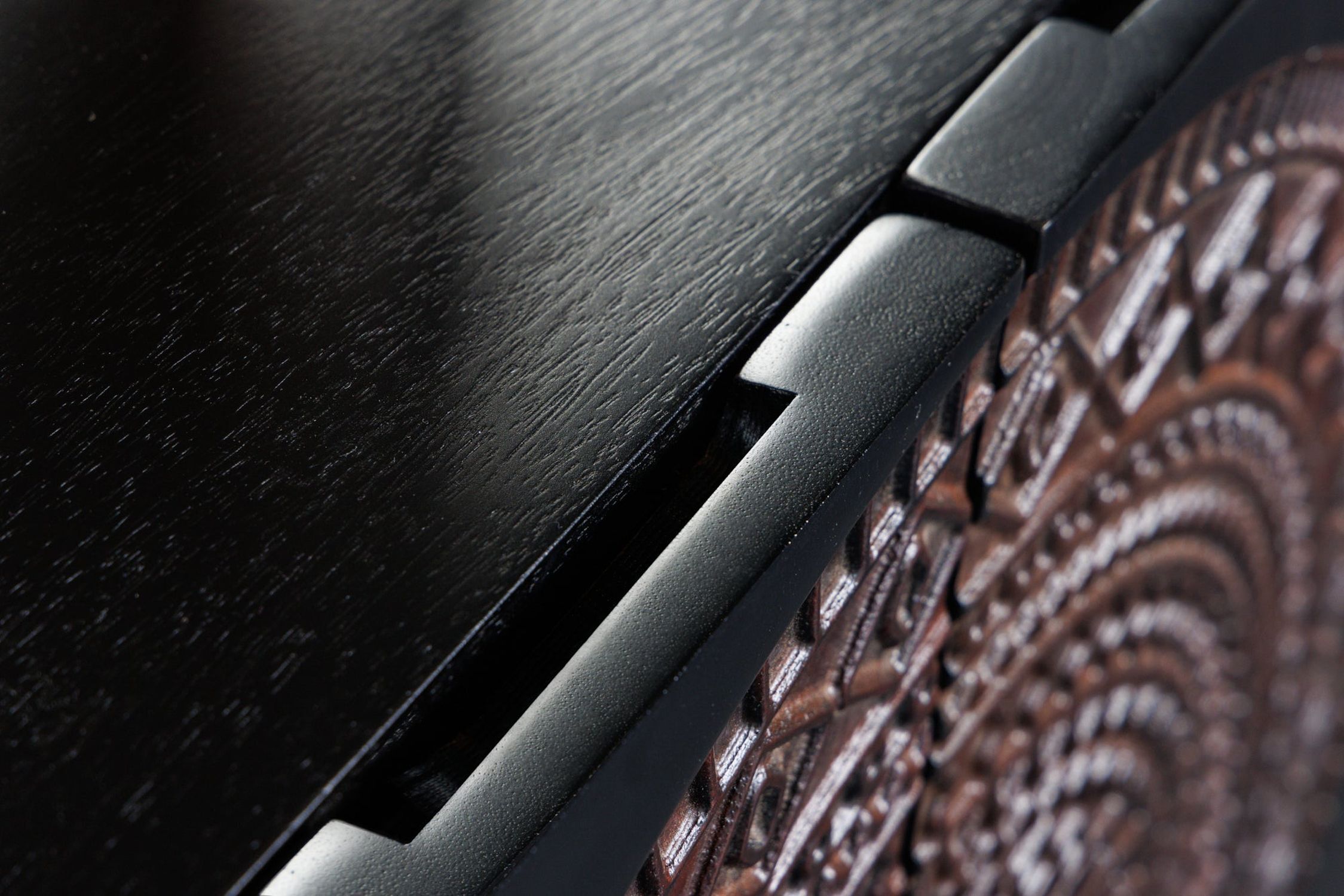 Sideboard 160 cm Holz Metall Schwarz Kupfer Gold Handarbeit Sideboard 160 cm Holz Metall Schwarz Kupfer Gold Handarbeit