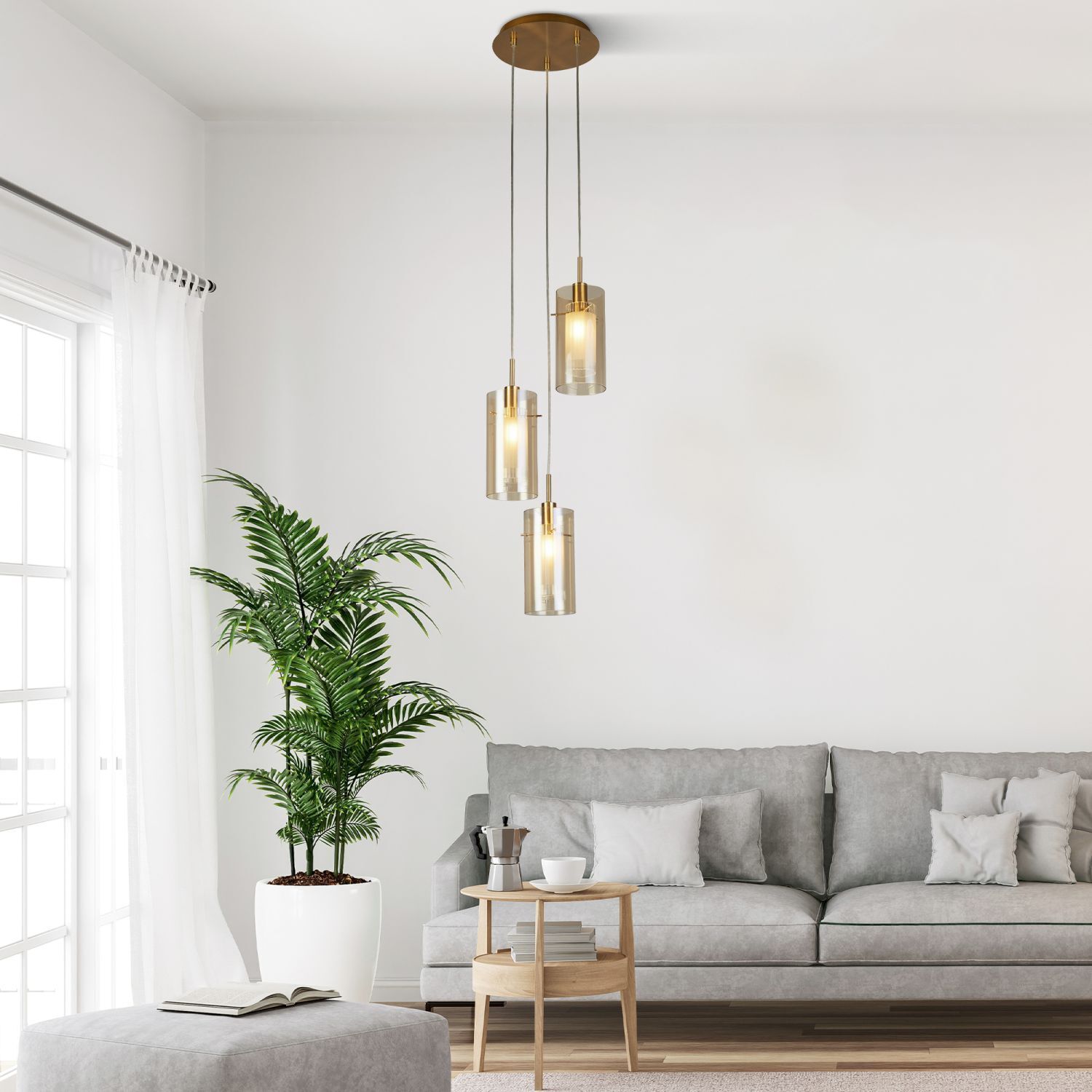 Pendelleuchte 3-flammig E14 D: 26 cm Glas Metall Modern
