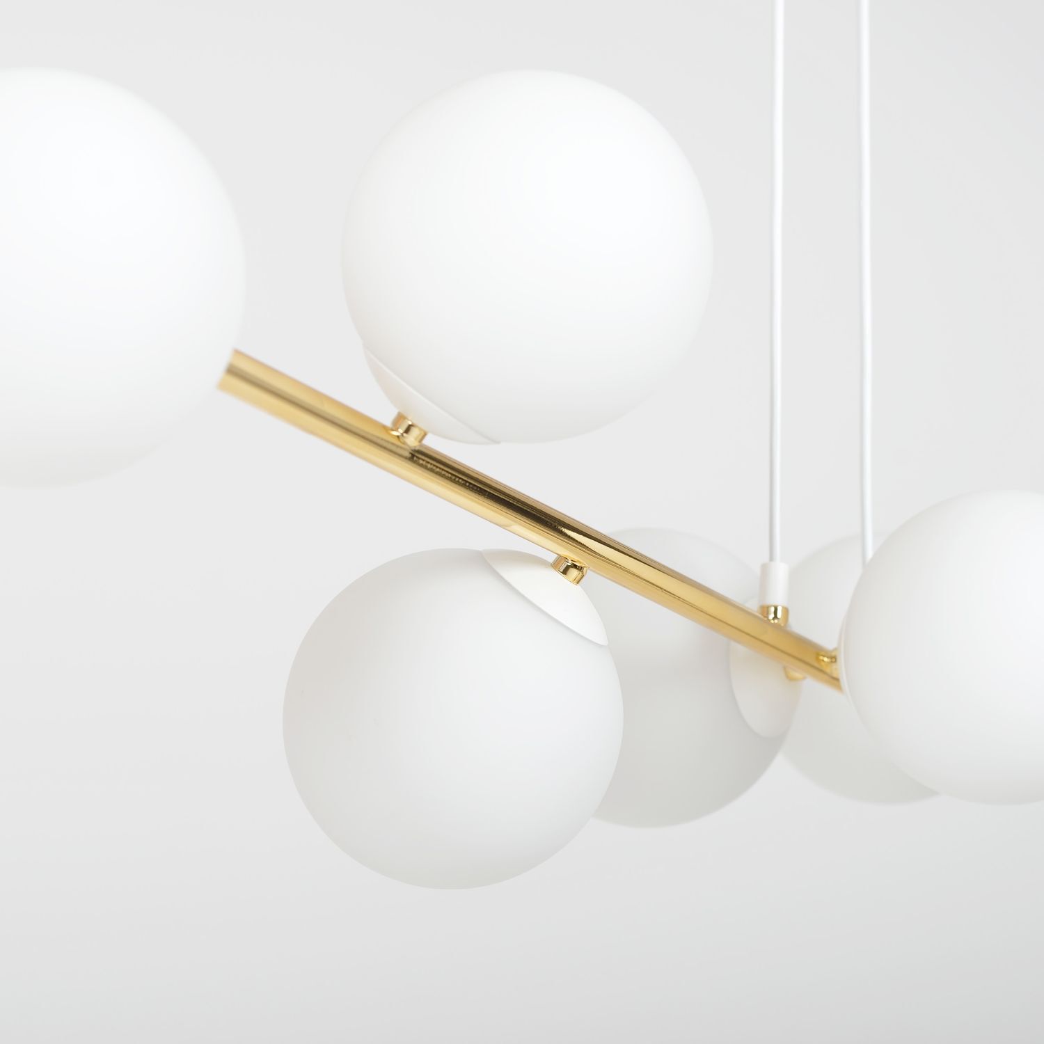 Hängelampe Metall Glas in Weiß Gold 110 cm lang