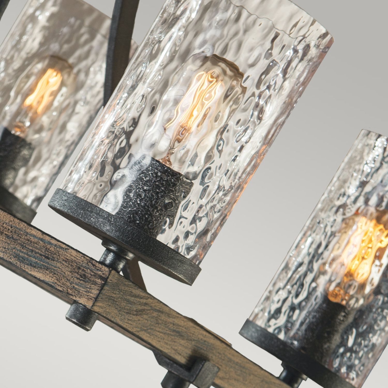 Hängelampe groß 116,8 cm lang 8x E27 Rustikal Metall Glas Holz Lampe