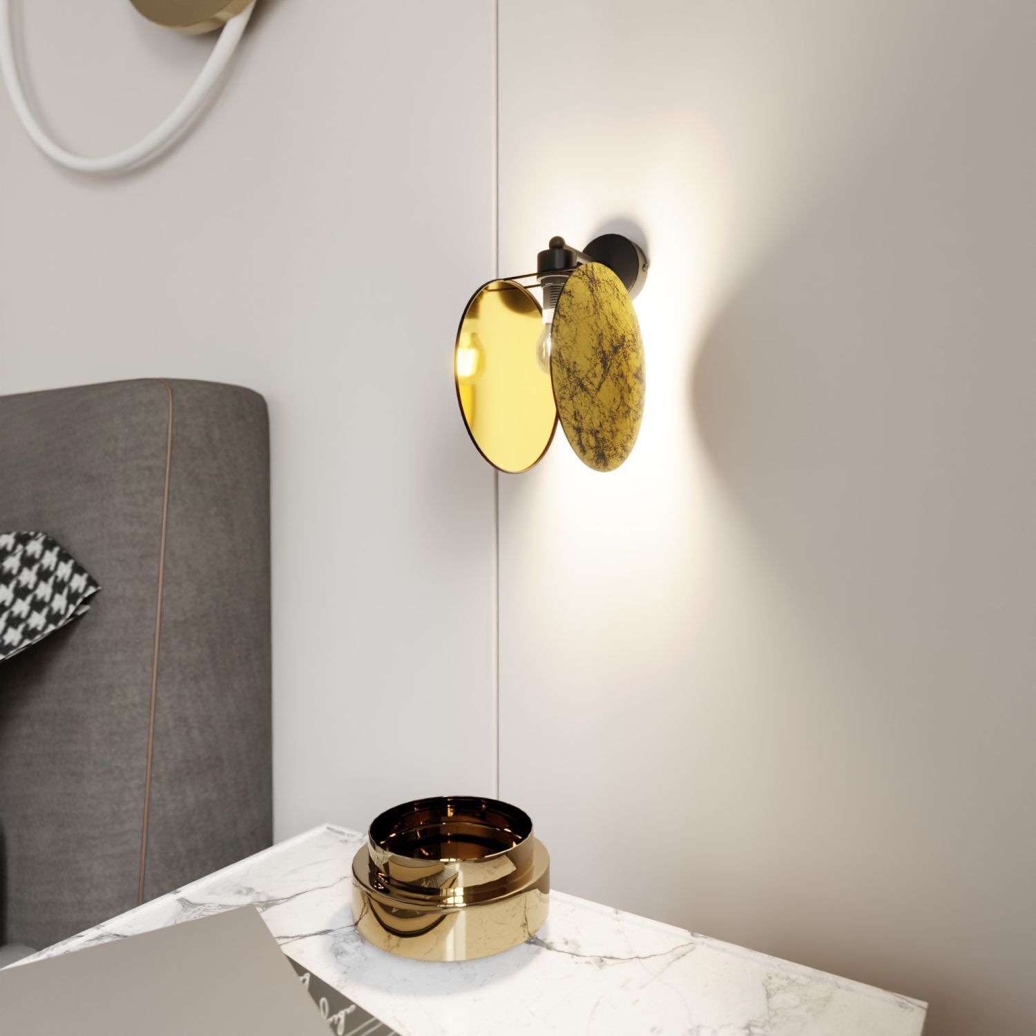Wandlampe Stoff Metall Ø 20 cm Steinoptik Schwarz Gold E27