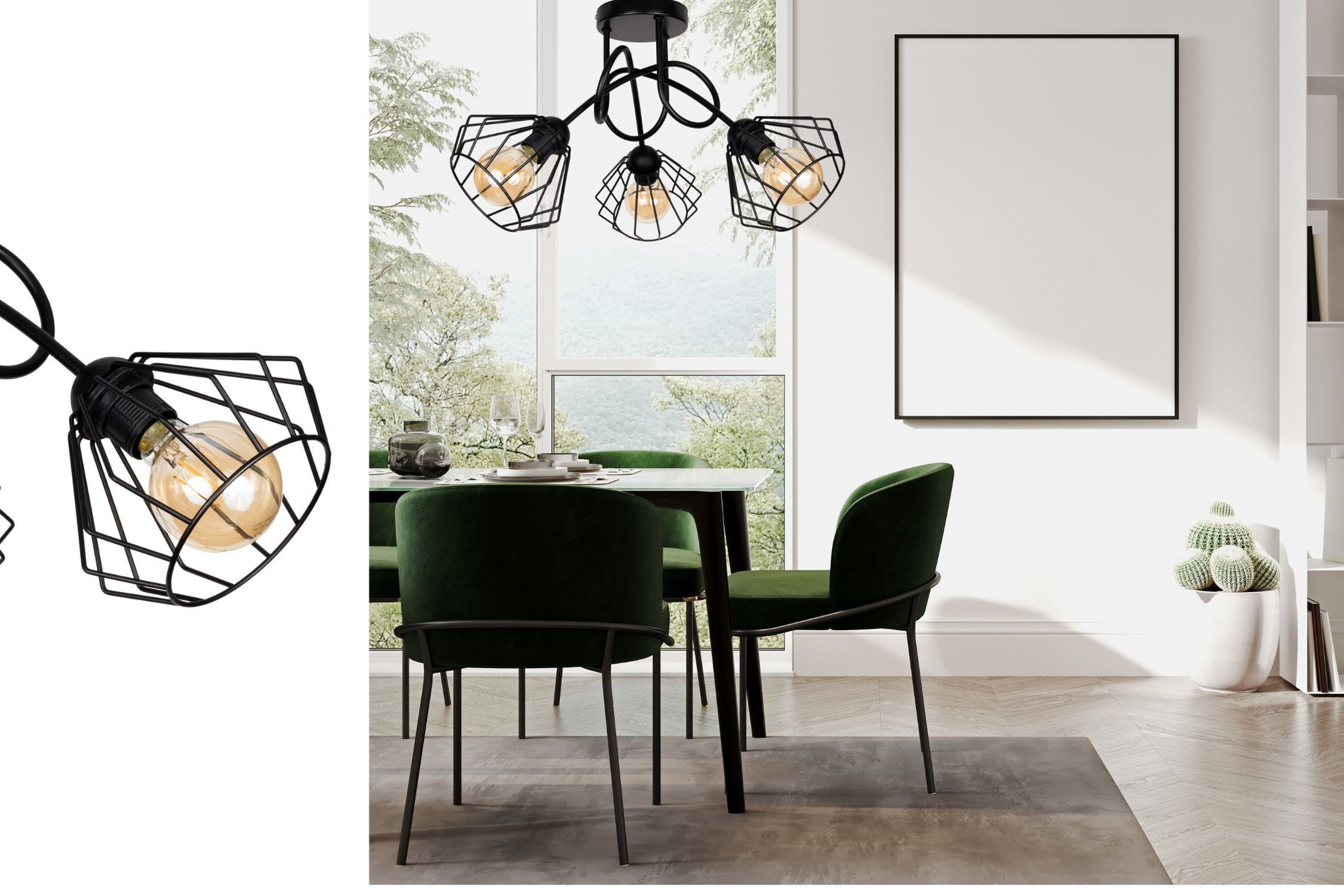 Dekorative Deckenlampe Metall E27 L:55 cm in Schwarz