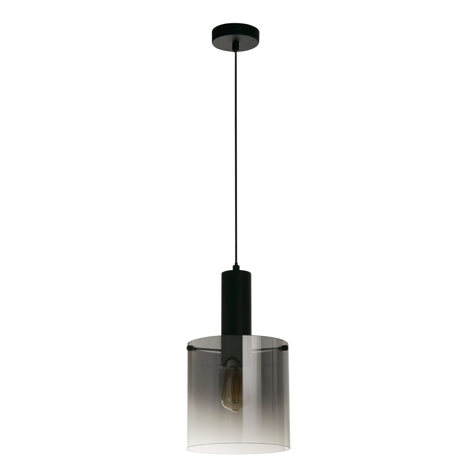 Hängelampe Glas Metall D: 22 cm E27 Schwarz Rauchgrau