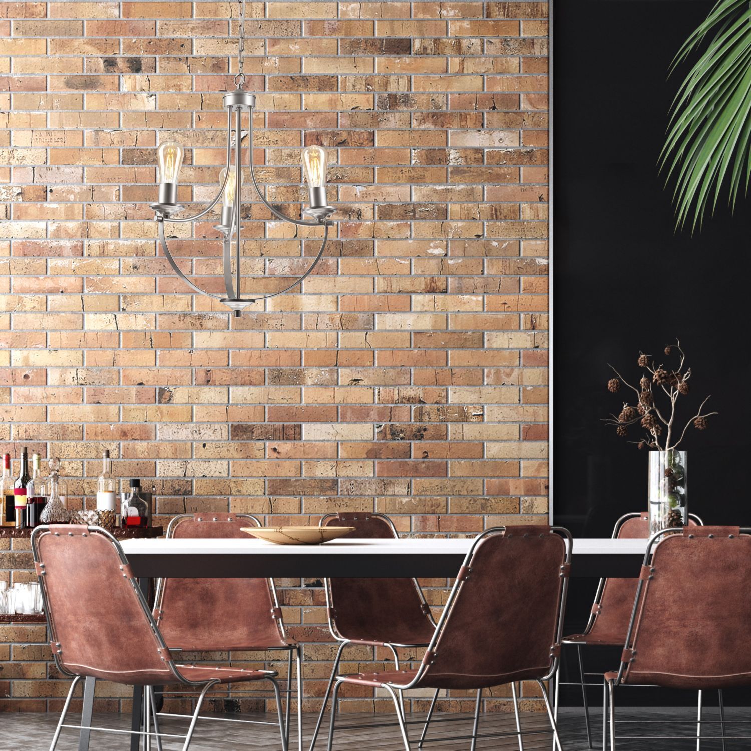 Kronleuchter Metall Rustikal Ø 42 cm 3-armig E27 in Silber Kronleuchter Metall Rustikal Ø 42 cm 3-armig E27 in Silber