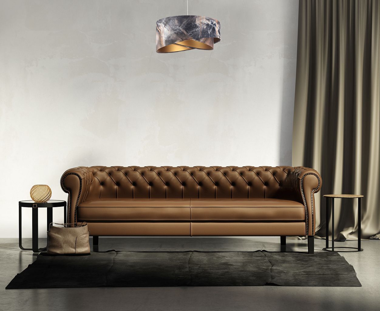Pendelleuchte Grau Gold E27 rund D: 50 cm E27 Stoffschirm