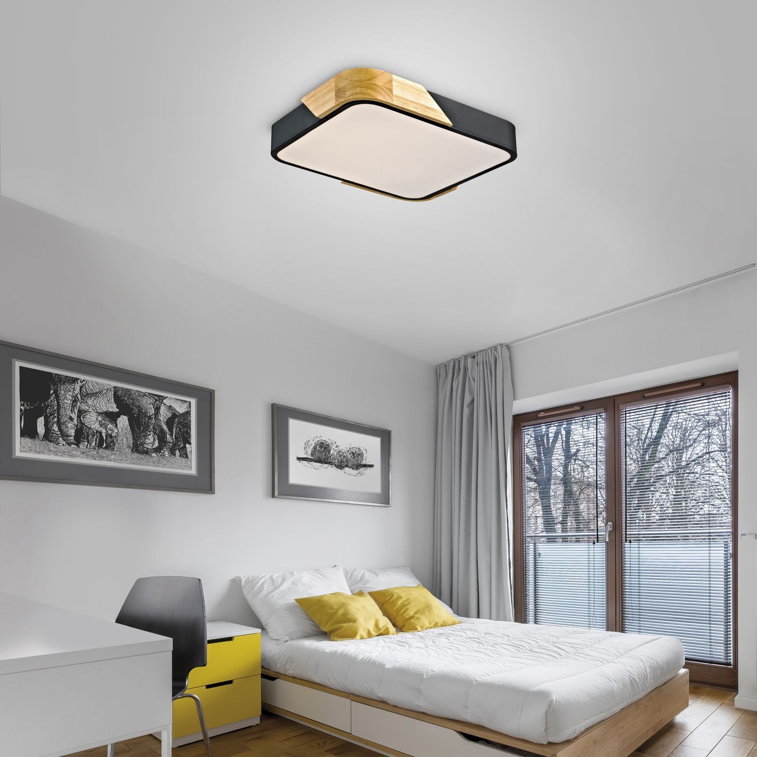 LED Deckenleuchte Holz L:32 cm Schwarz Natur 3000 K