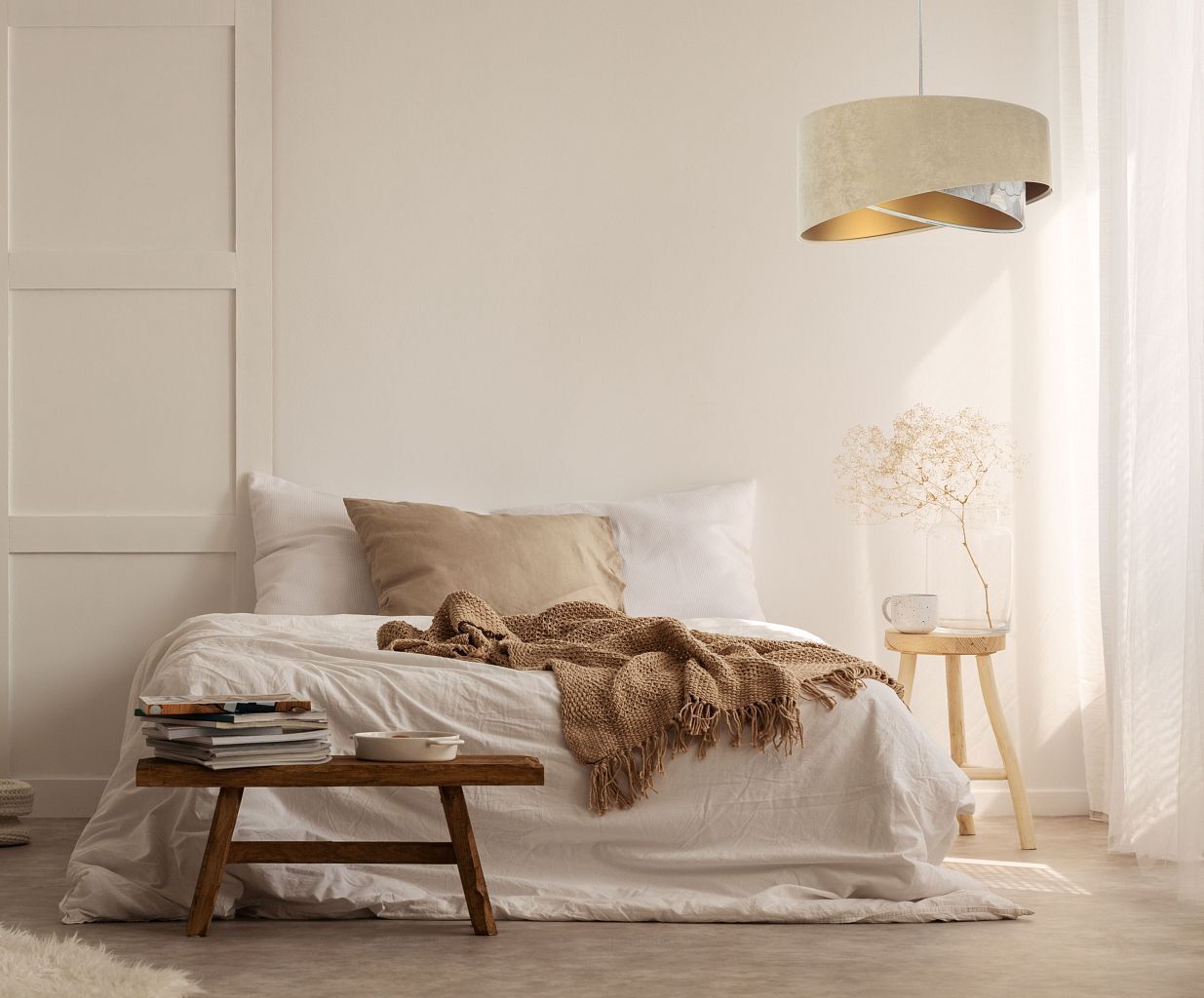 Hängeleuchte rund D: 50 cm E27 Stoff Velours Optik