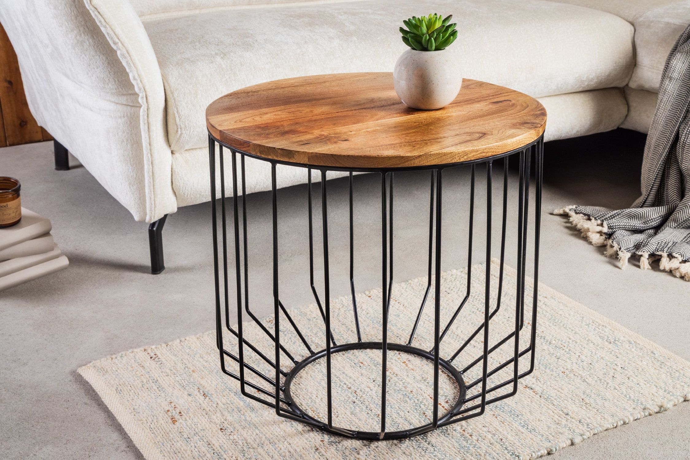Couchtisch Mango Holz Metall Ø 50 cm rund
