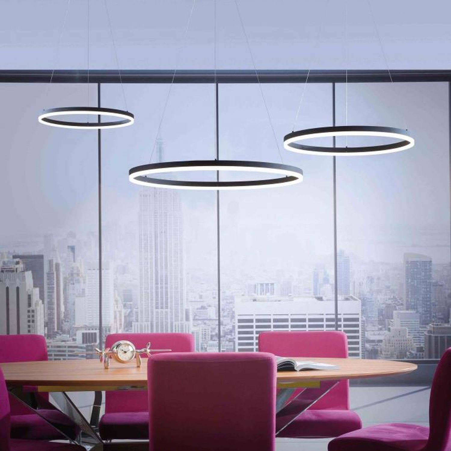 LED Pendelleuchte Anthrazit dimmbar 3000 K Ø80 cm Ring Drinnen, Besprechungsraum, Büro, Städtisch, Stuhl