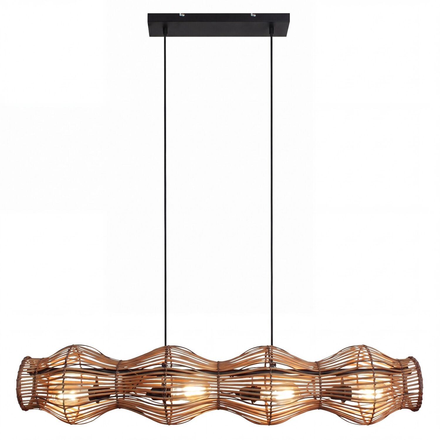 Hängelampe, geflecht, Rattan, drei Glühbirnen, langgestreckt