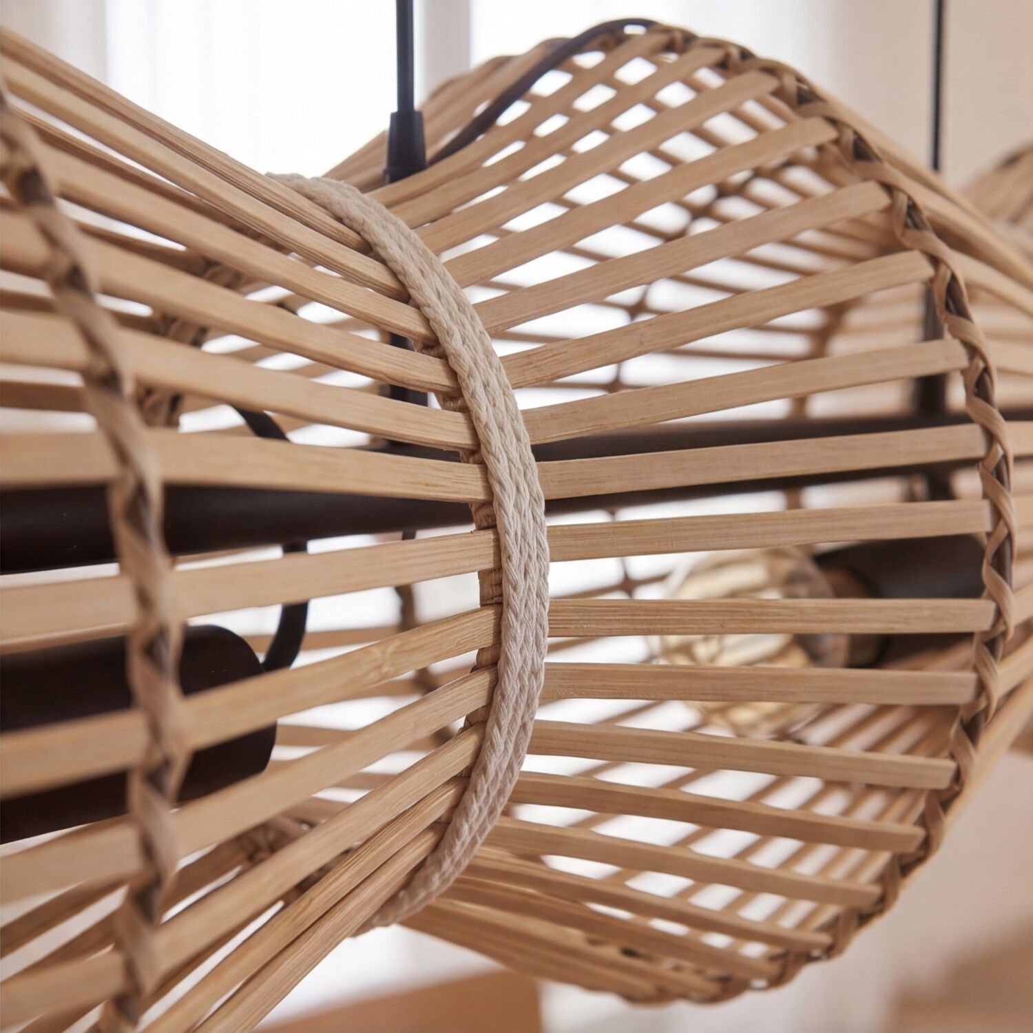 Hängelampe Bambus Natur E27 80 cm 3-flmg Skandinavisch korb, korb aus rattan, gewebt, hängend, leichtes holz