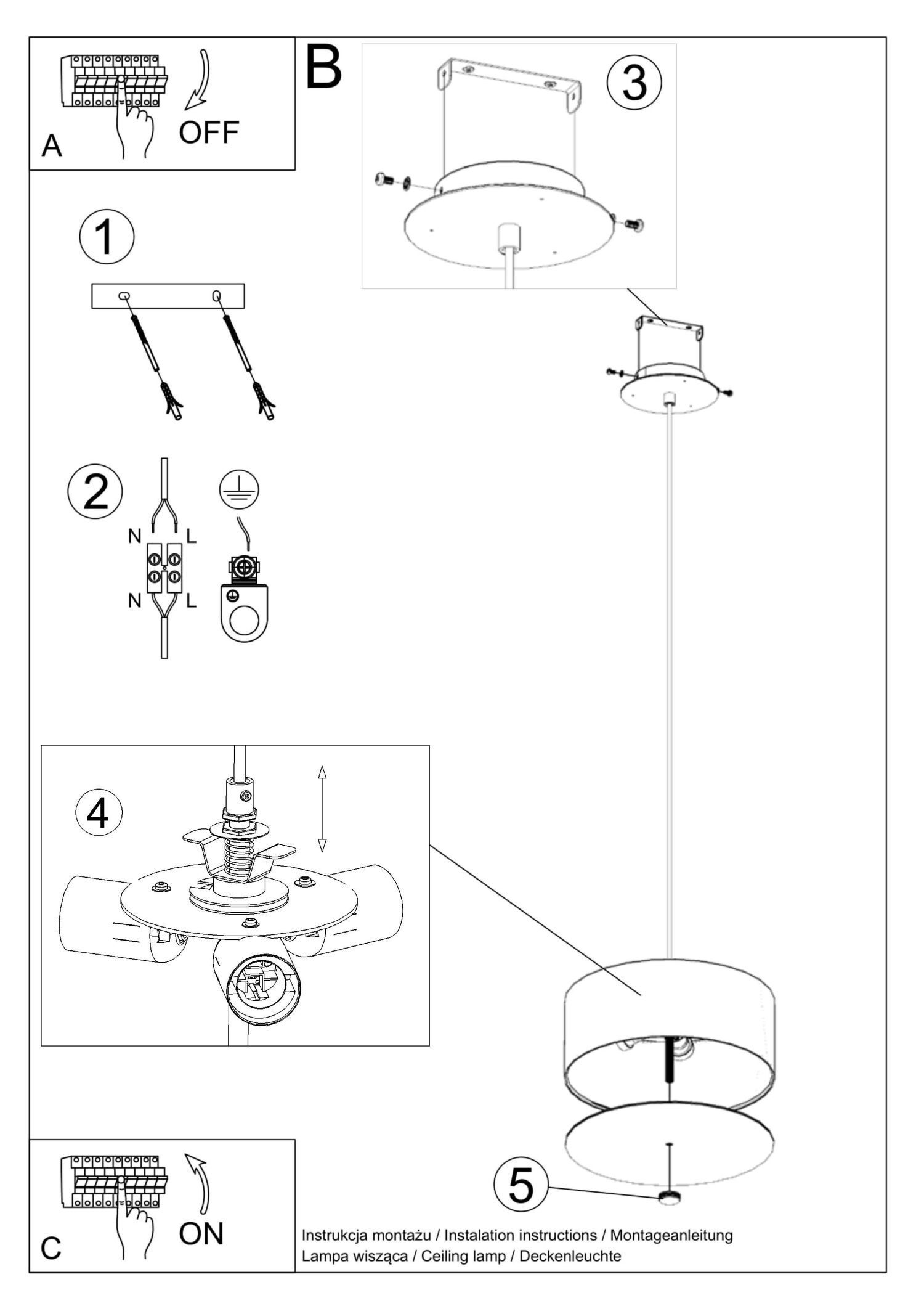 Pendelleuchte Weiß Stoff Glas Ø 30 cm rund 3x E27