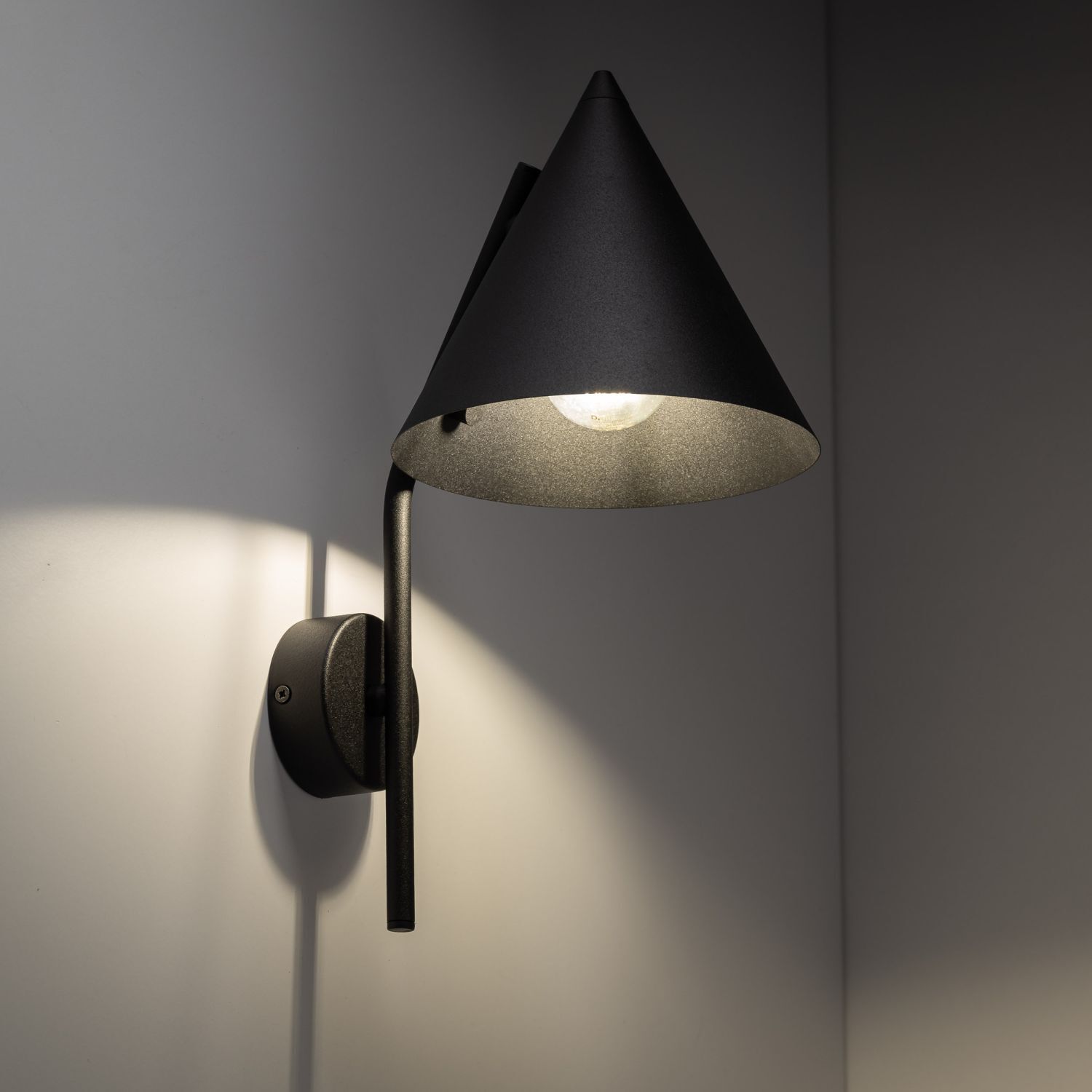 Wandleuchte Metall Schwarz H: 38 cm E27 Retro Design Lampe, Lampenschirm