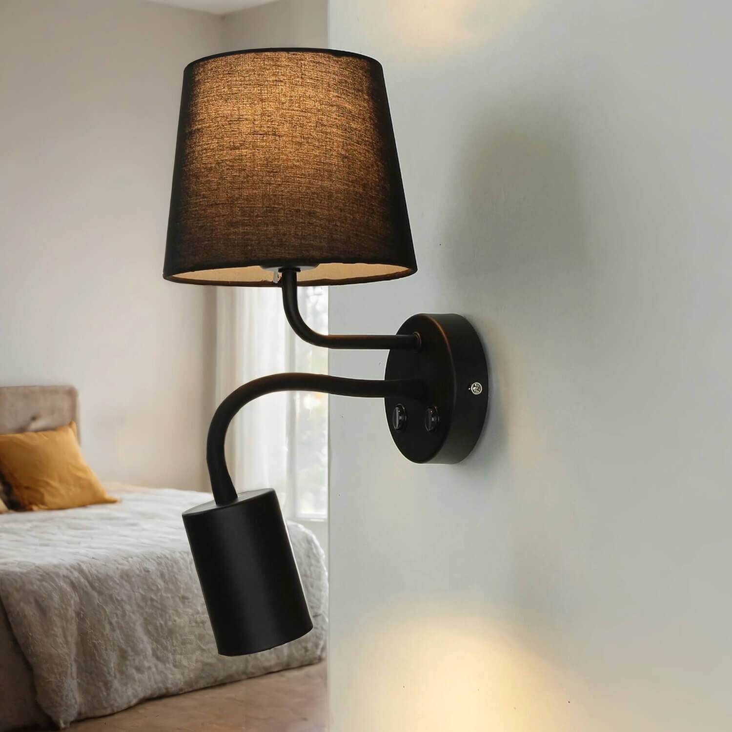 Wandleuchte, Wandlampe, Schwarz, Metall, Schirm