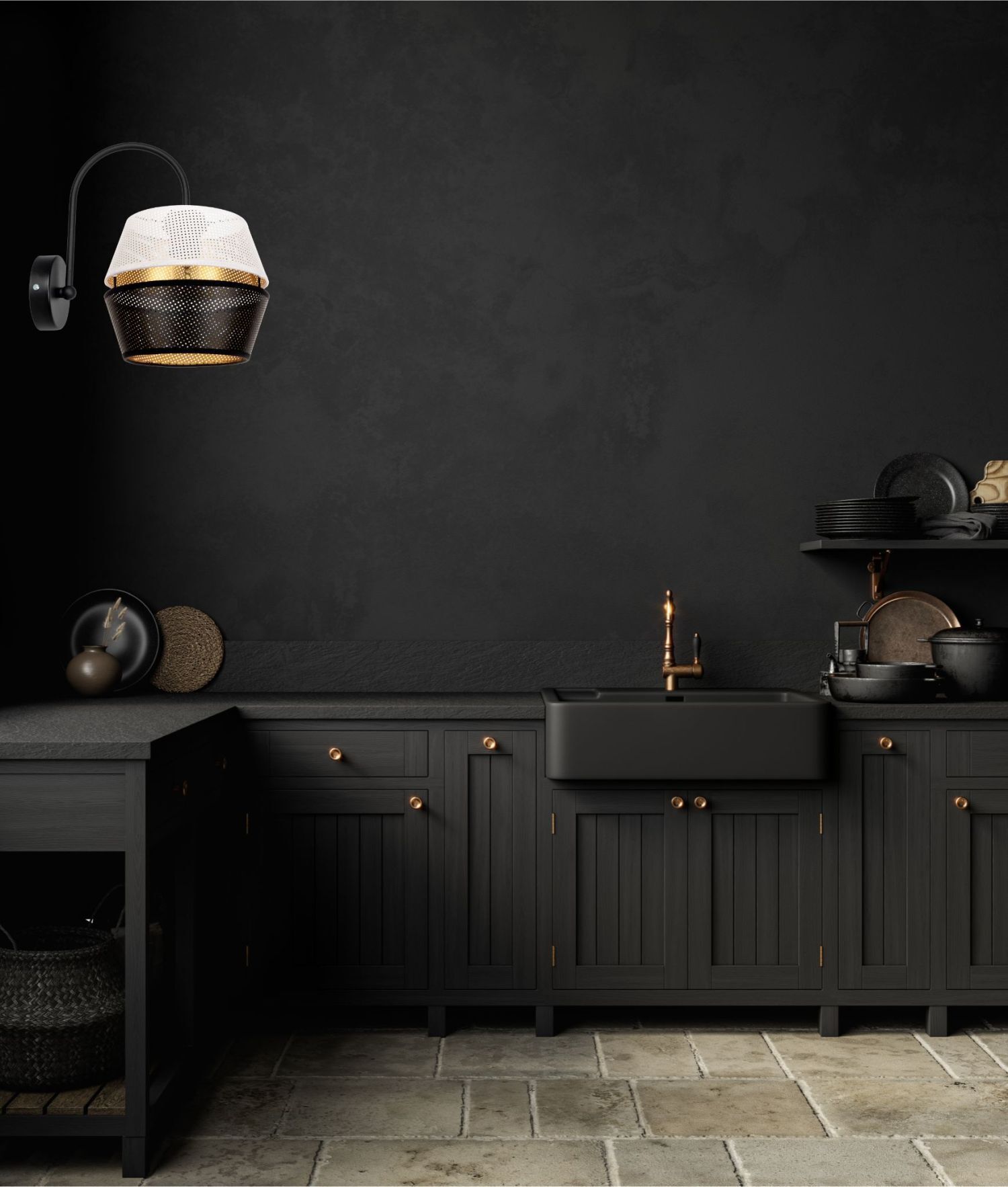 Elegante Wandlampe Metall Schwarz Weiß Gold H:25 cm E27 Innenarchitektur, Fußboden, Anrichte, Spüle, Beleuchtung