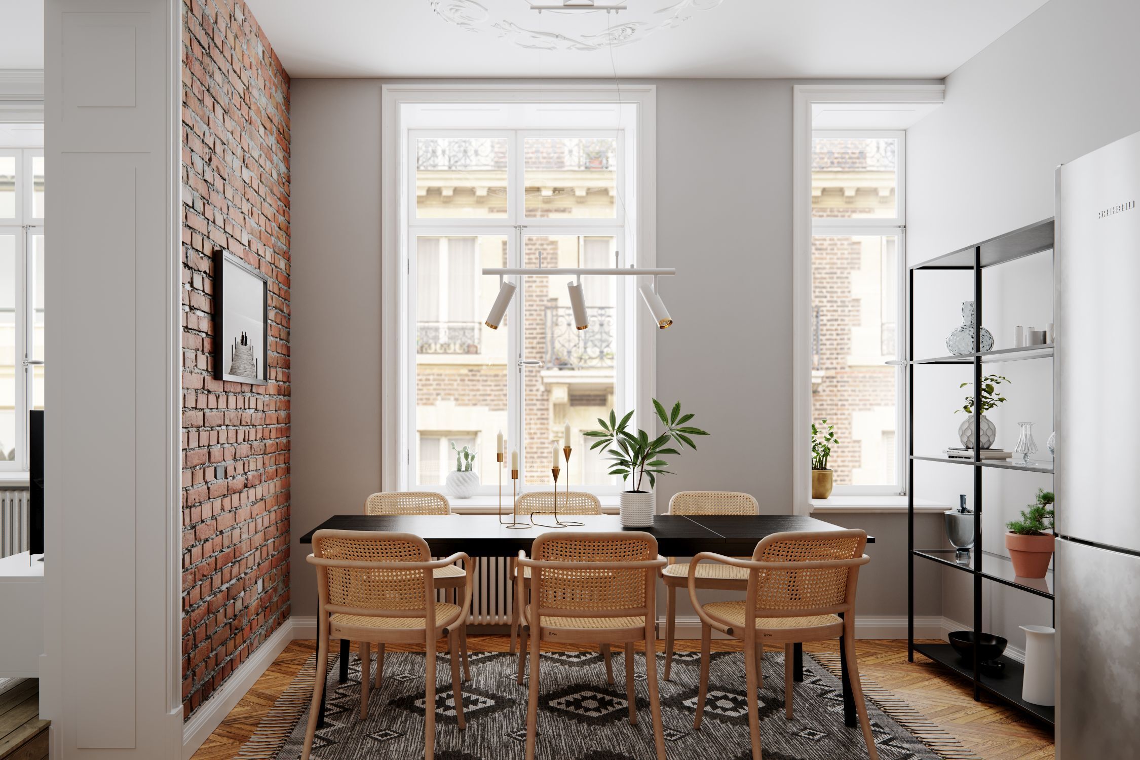 Pendelleuchte 3-flammig 80 cm breit H: max. 140 cm GU10 Speisesaal, Esstisch, Tisch, Innenarchitektur, Inneneinrichtung