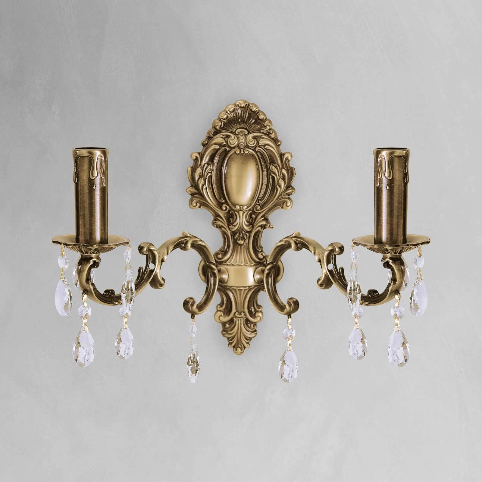 Wandleuchte Messing Kristall B: 39 cm in Bronze hell 2x E14