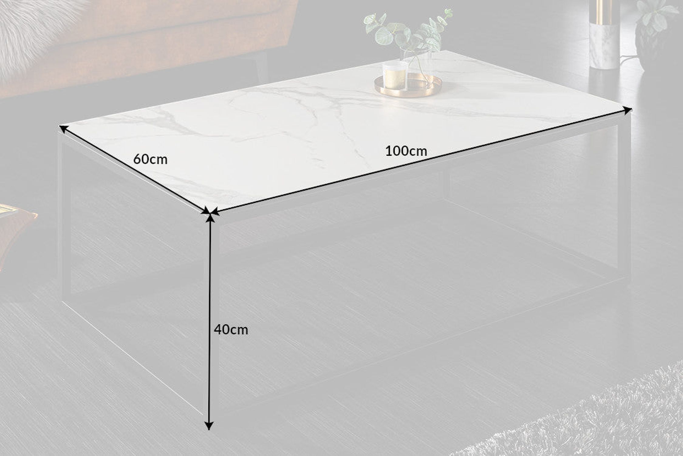 Couchtisch Keramik in Weiß Marmor Optik Schwarz 100x60 cm Couchtisch Keramik in Weiß Marmor Optik Schwarz 100x60 cm
