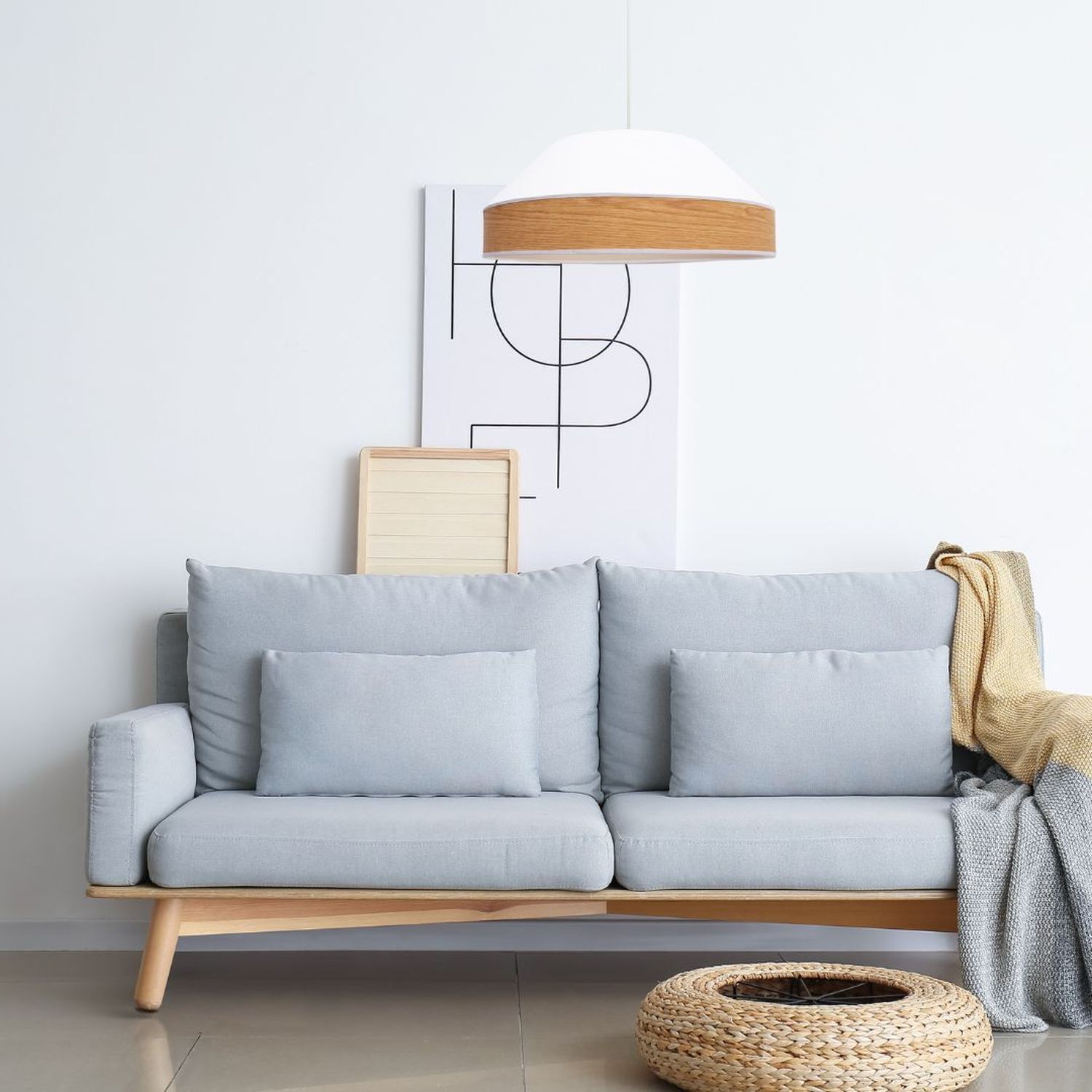 Pendelleuchte Stoff Schirm Weiß Natur E27 Ø45 cm rund