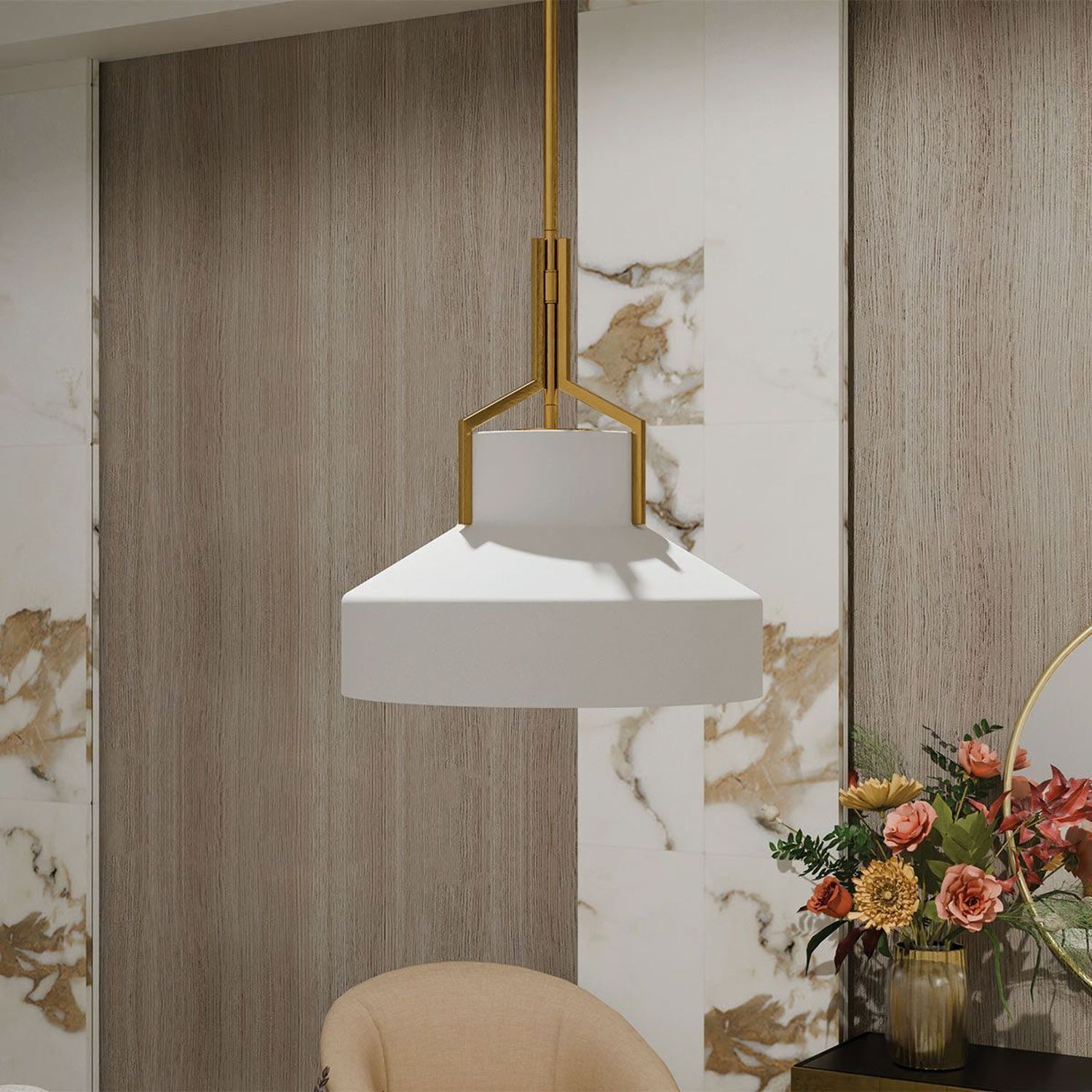 Hängeleuchte Weiß Messing antik E27 aus Glas Metall Ø 37 cm Drinnen, Innenarchitektur, Paneele aus Holz, Lampe